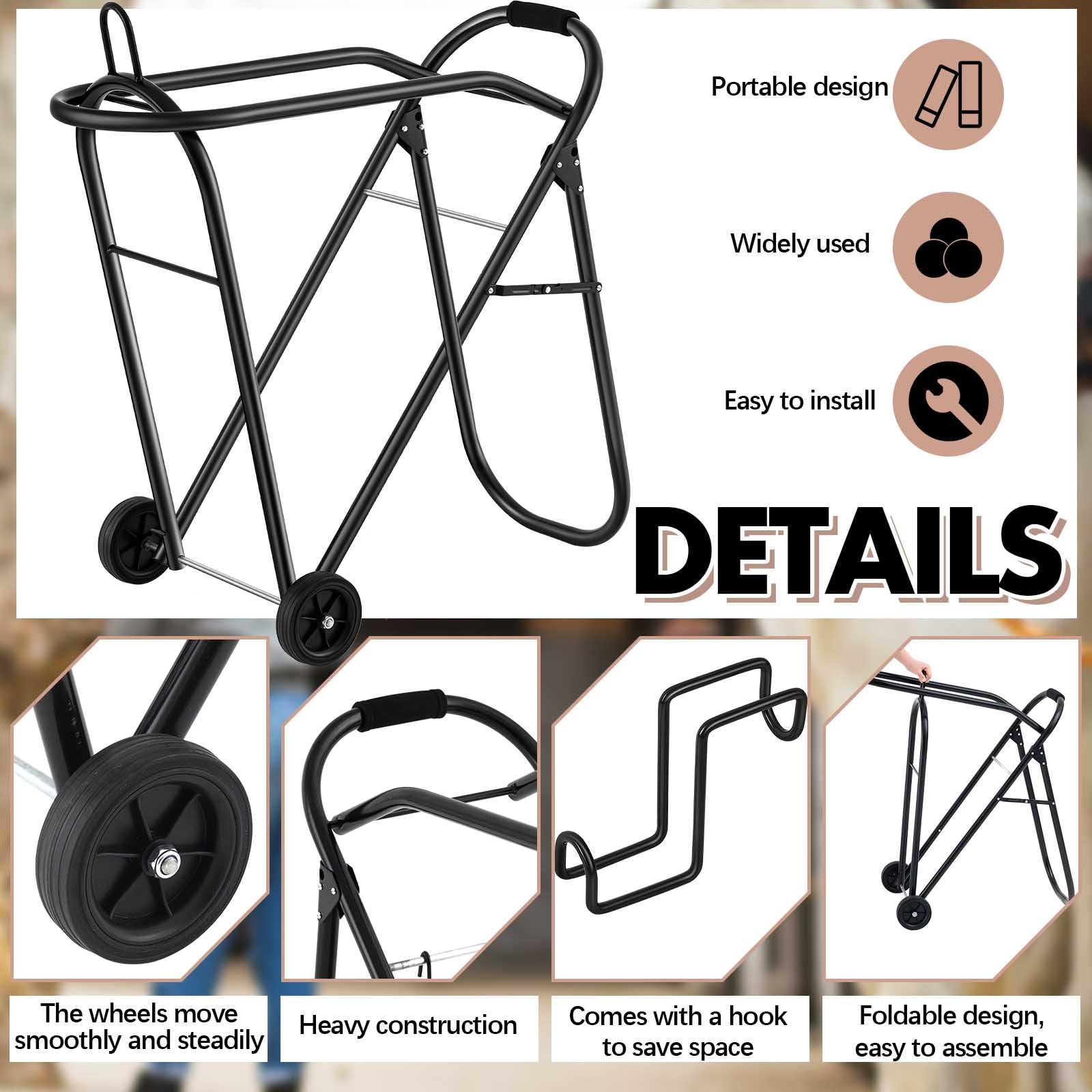 Kritkin Heavy Duty Horse Saddle Tack Cart with Wheels, Foldable Organizer, Black, Model KS-Kritkin-0916