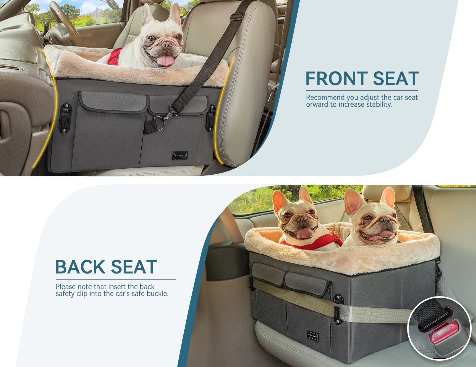 Petsfit Dog Car Seat For Medium Dogs Or 2 Small Dogs, Upgraded Dog Booster Seat For Front And Back Seats With 2 Safety Leashes (