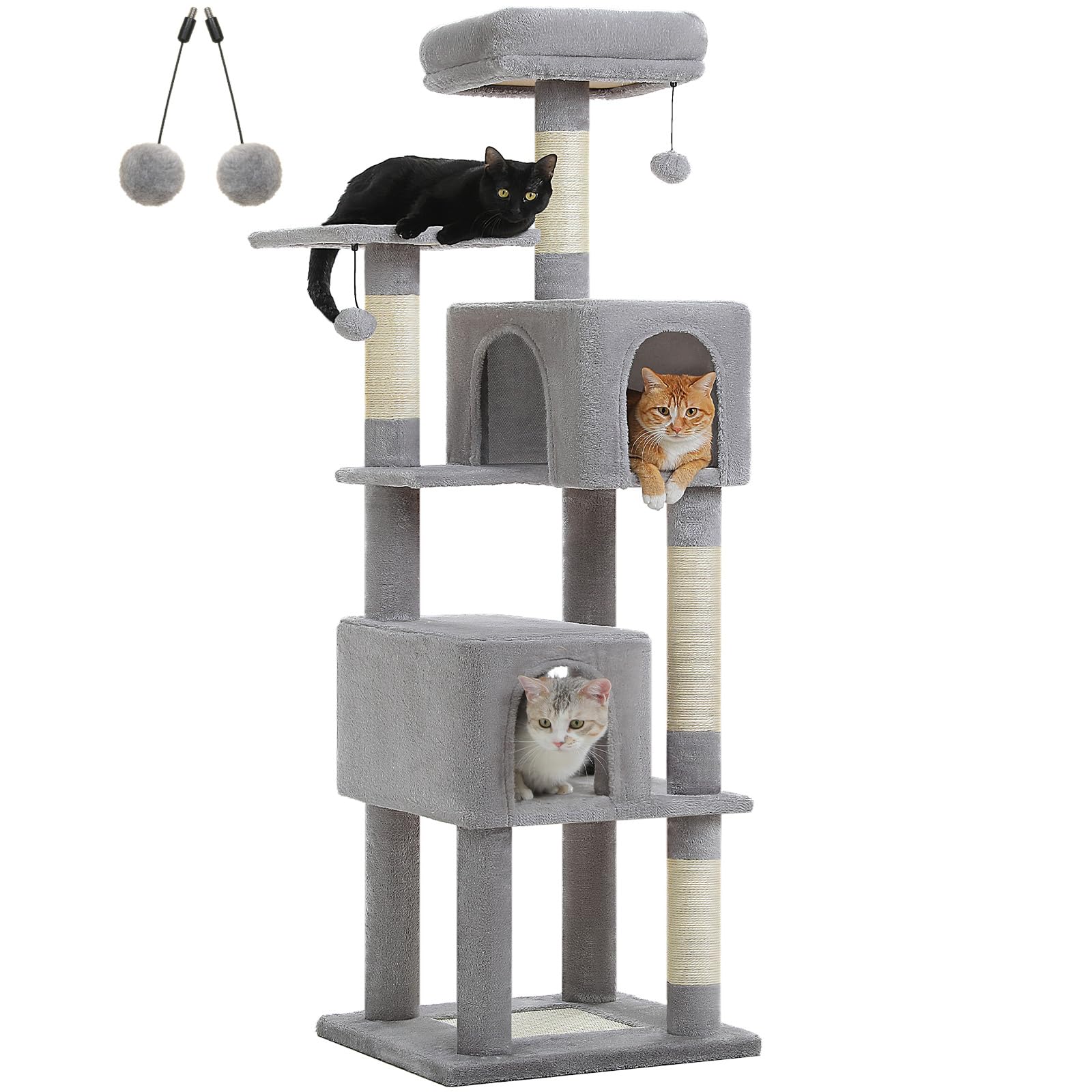 Uymi Cat Tree For Indoor Cats, 62' Multi-Level Cat Tower With 2 Spacious Condos, Scratching Pad, 4 Cat Scratching Posts, 2 Top 