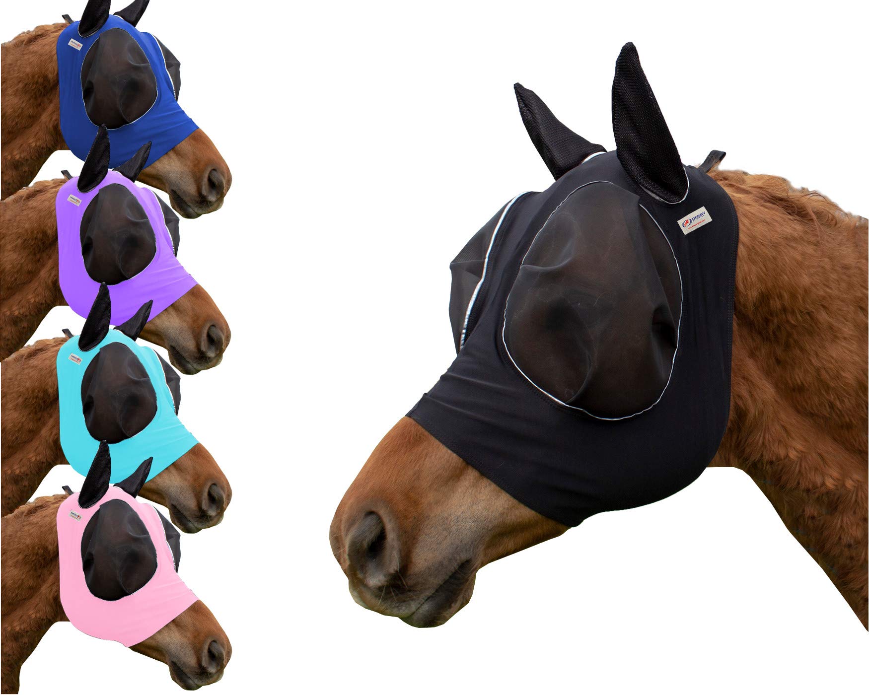 Derby Originals Reflective Lycra Fly Mask with 1 Year Warranty Mesh Eyes and Ears,Royal Blue,Medium (Cob/Arabian),72-7177-RBL-ME