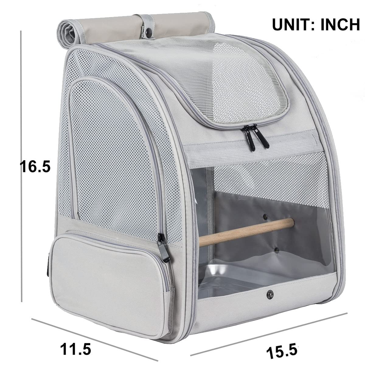 Bird Backpack, Bird Travel Carrier With Stand Perch, Airline Approved Grey Bird Backpack Carrier