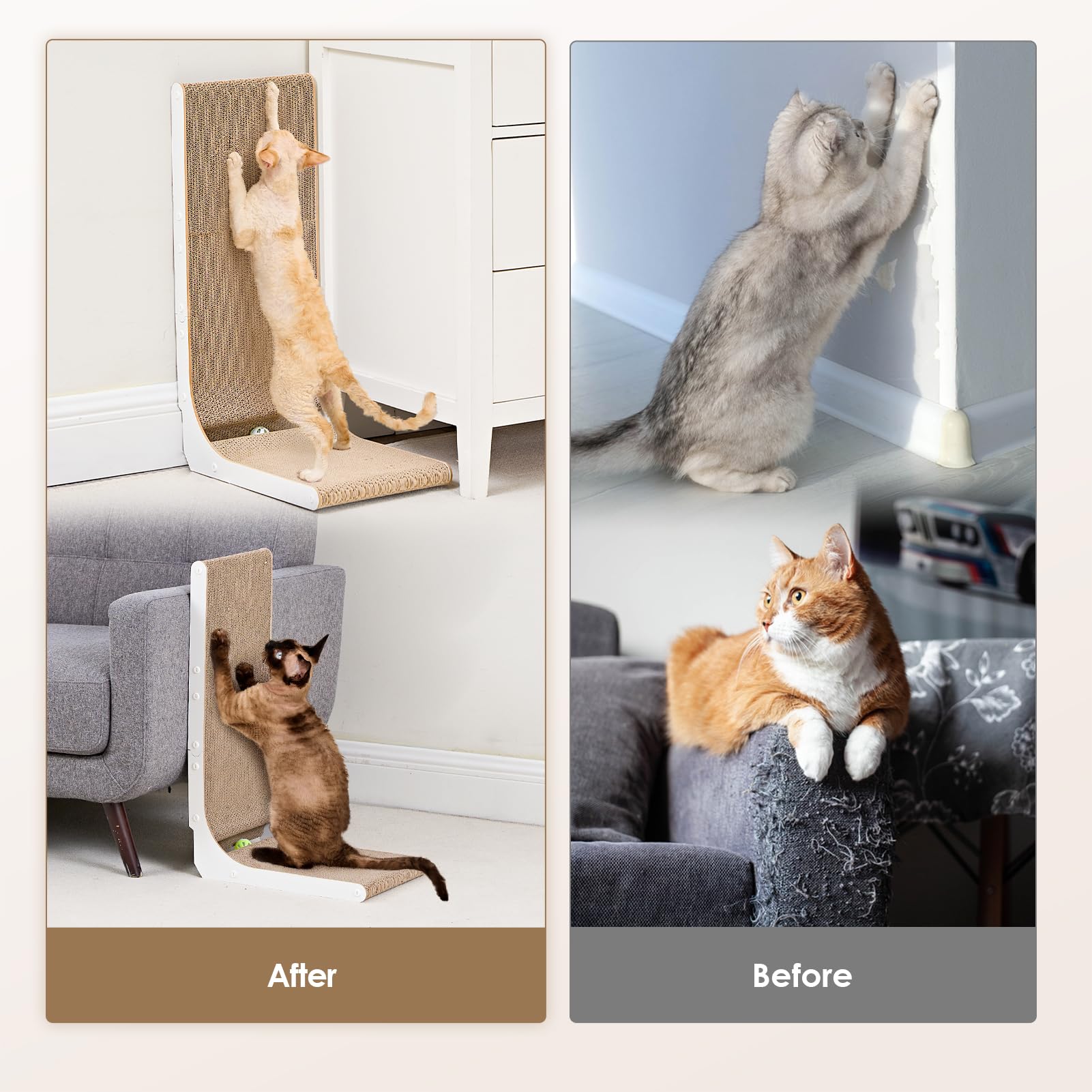 Eheyciga Cardboard Cat Scratcher For Indoor Cats, 26.8 Inch L Shaped Vertical Cat Scratching Board With Ball Cat Toy, Large Cat