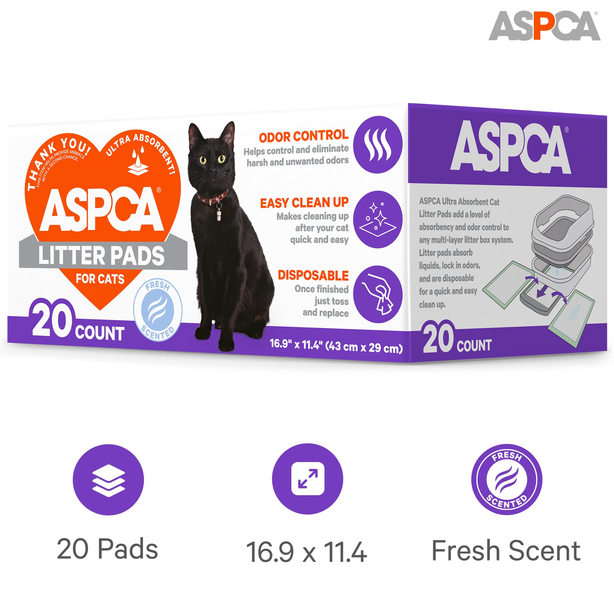 Aspca Fresh Scented Cat Pad Refills For Litter Box System Size 16.9 X 11.4 Inch - Pack Of 20