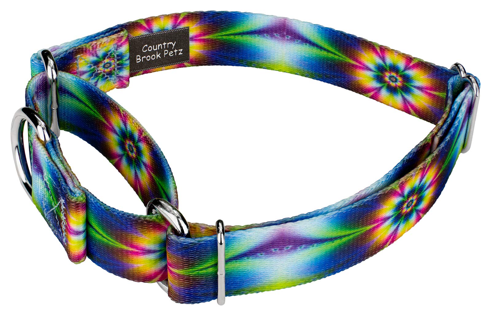 Country Brook Petz - Tie Dye Flowers Martingale Dog Collar - Groovy Collection Featuring Far Out Designs (1 Inch, Medium)