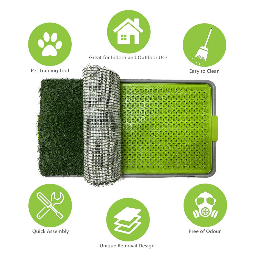 Dog Potty With Artificial Grass-Reusable 3-Layer Synthetic Training Tray That Acts Like A Dog Litterbox-Fake Grass That Dogs Prefer Over Dog Pee Pads Or Puppy Pad