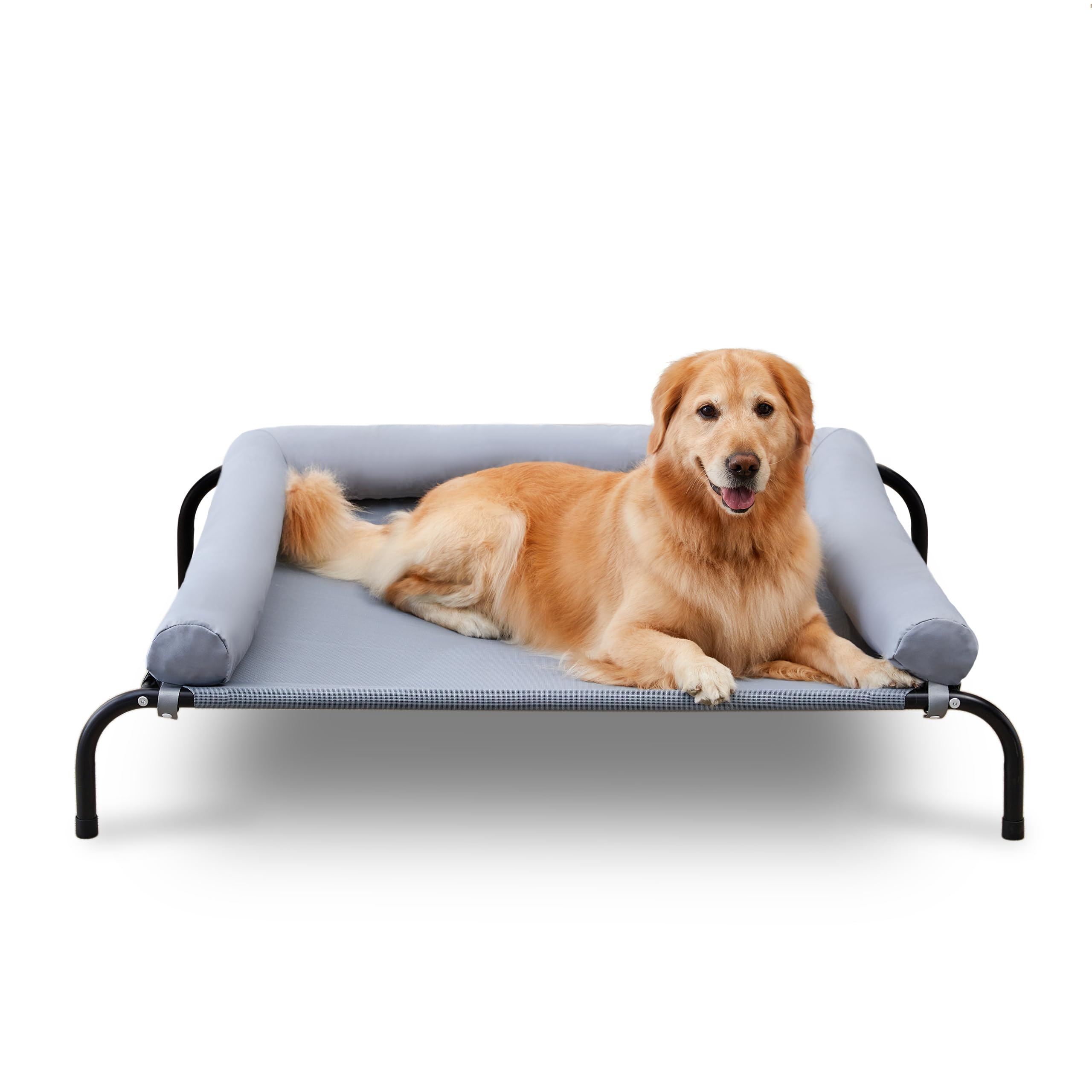 TJSOULER Cooling Elevated Dog Bed with Pillows,Portable Washable Raised Dog Cot with Chew Proof Mesh and Metal Frame,No-Slip Rub