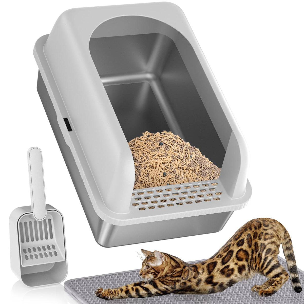 Stainless Steel Cat Litter Box Witn High Sides, Extra Large Litter Box With Lid, Metal Litter Boxes For Multiple Cats, Anti-Leak
