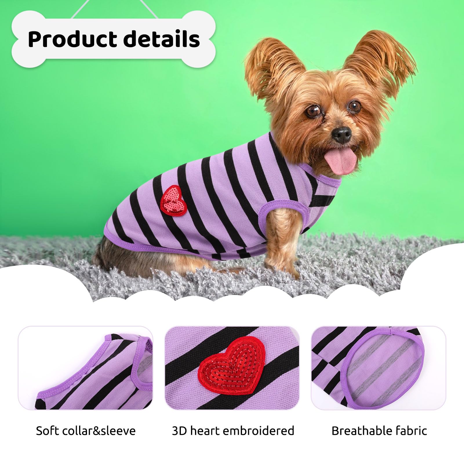 Preferhouse Dog Shirts For Small Dogs, Striped T-Shirts Pets Vest Pet Apparel Tee Shirts Dog Tank Top Spring Summer Suitable For