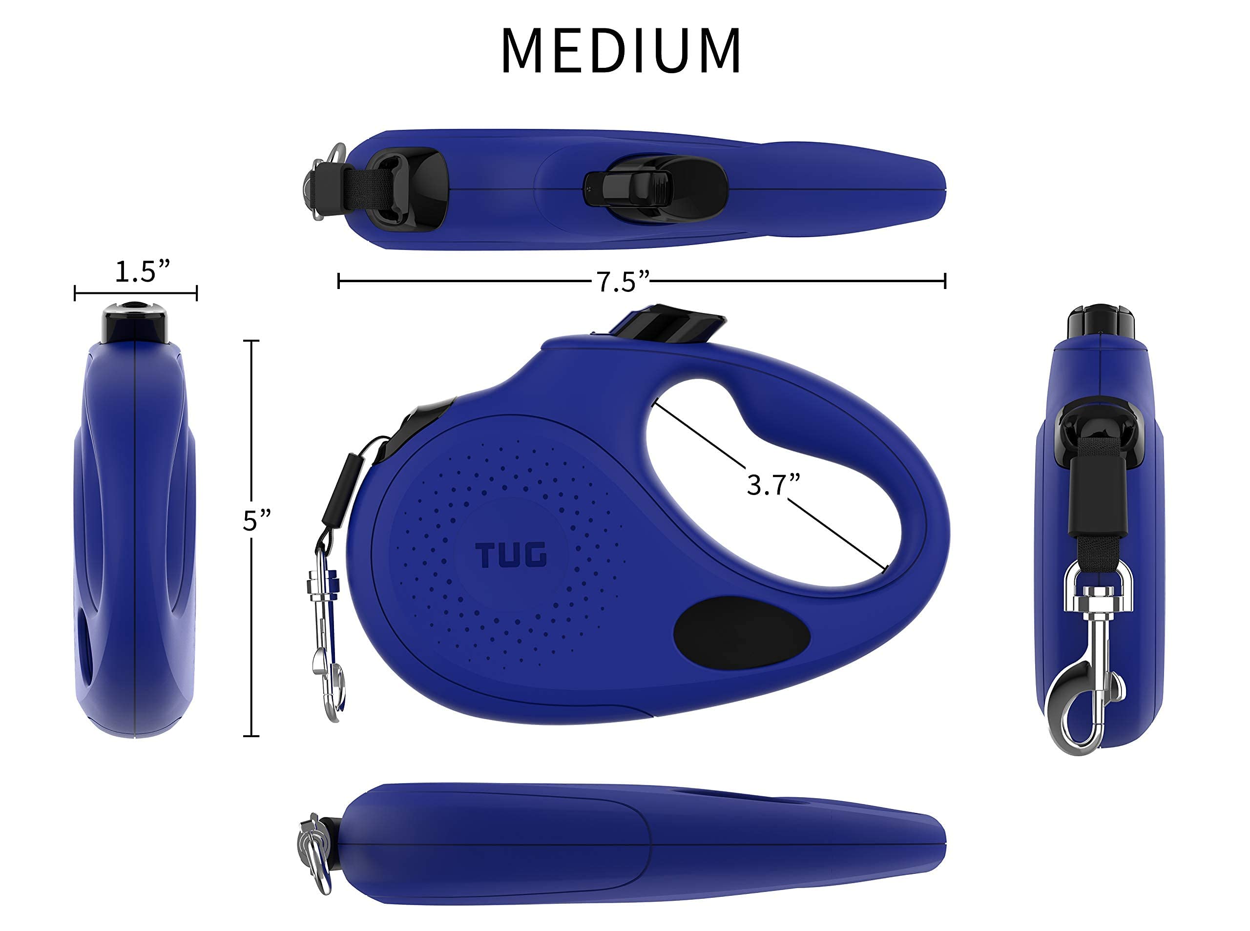 Tug Oval 360 Tangle-Free Retractable Dog Leash With Integrated Waste Bag Dispenser (Medium, Blue)
