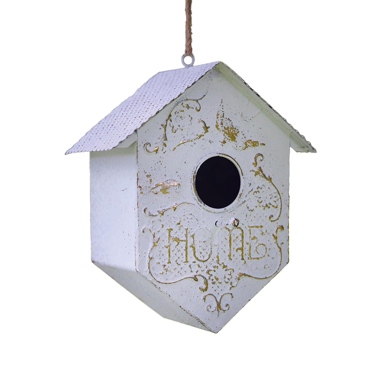 CTW Home Collection Shabby Chic Metal Birdhouse, 10-inch Height, Metal, Outdoor, Garden Decor