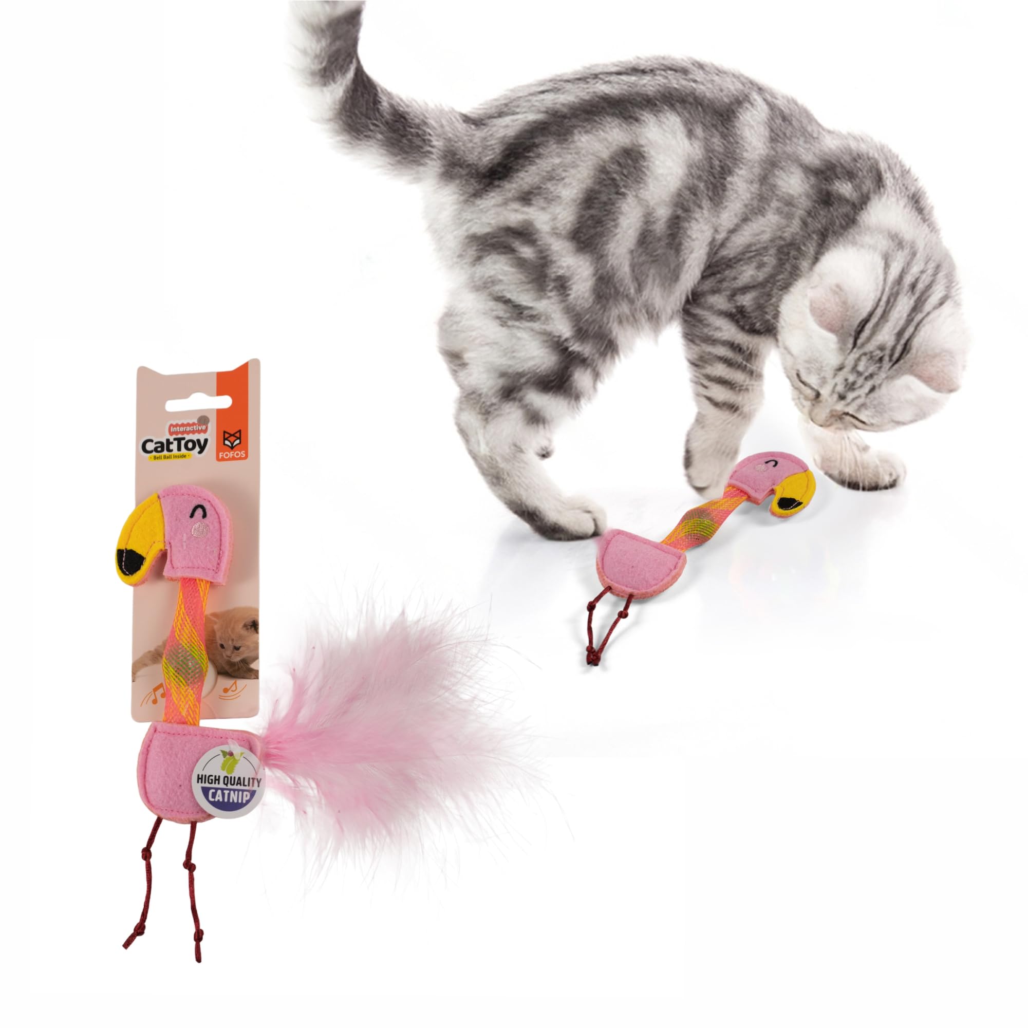 Barkbutler X Fofos Flick Tube Flamingo Cat Toy  Cat Toys With Catnip, Interactive Toys Set  Multicoloured
