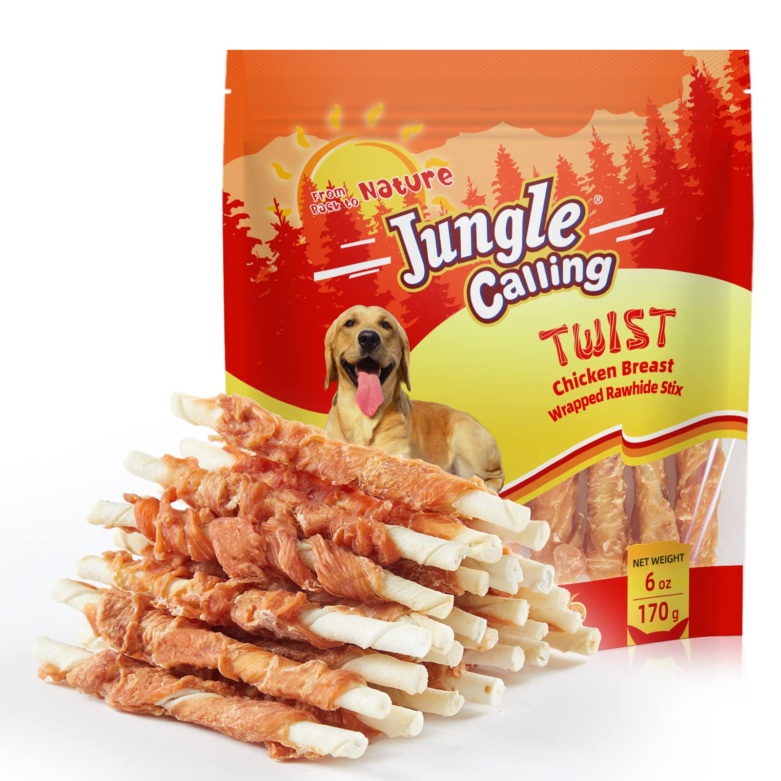 Jungle Calling Dog Treats, Chicken Wrapped Rawhide Sticks for Dogs, Delicious and Nutritious Training Reward Treats and Dog Chew