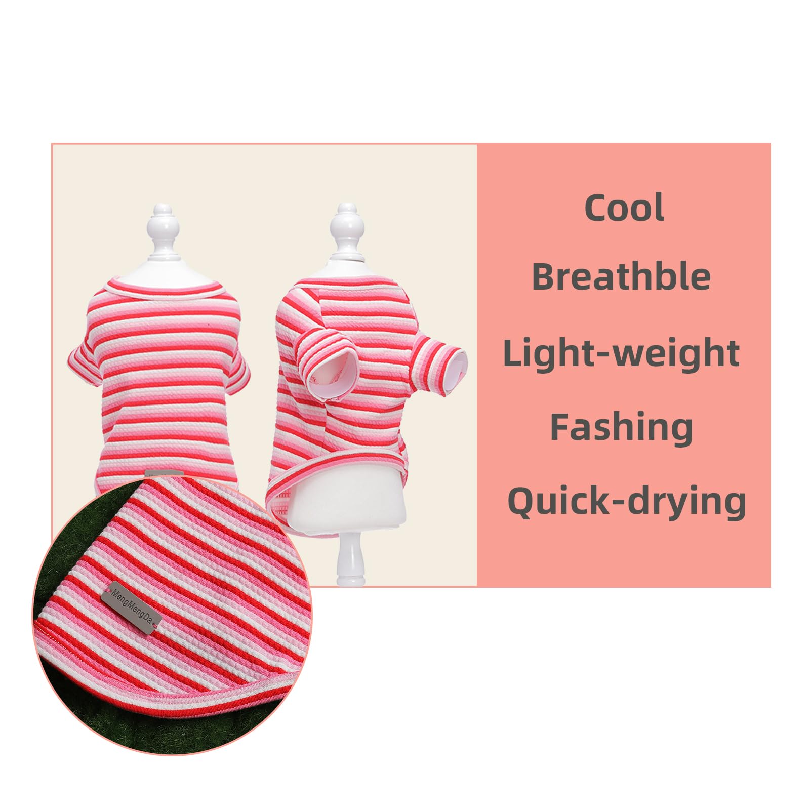 Mengmengda Small Dog Shirts, Cotton Clothes Indoor During Winter, Schnauzer, Chihuahua, Breathable Soft Clothes (Pink Stripe-Xs)