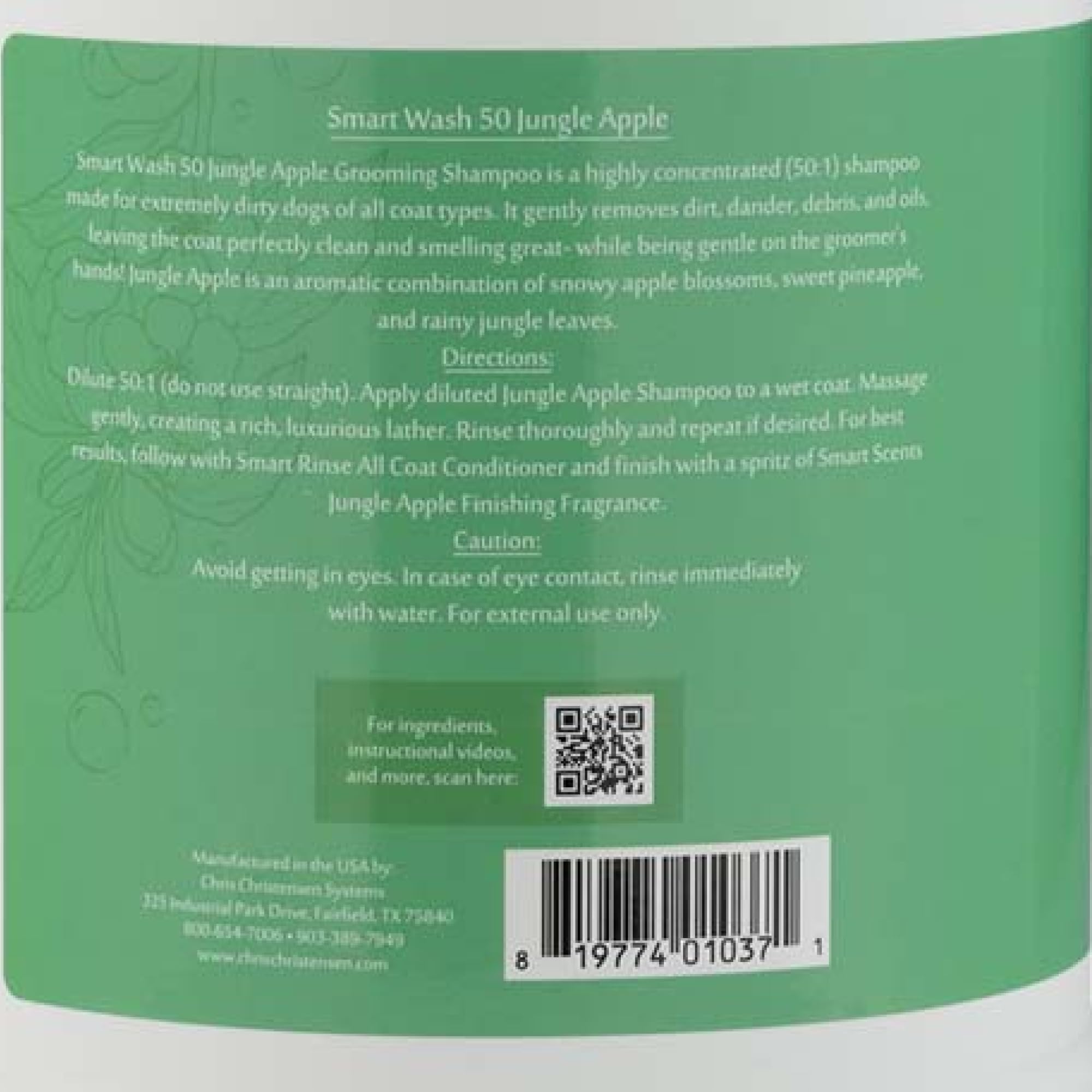 Chris Christensen SmartWash 50 Grooming Shampoo Jungle Apple, Groom Like a Professional, Delightfully Fragranced and Concentrate