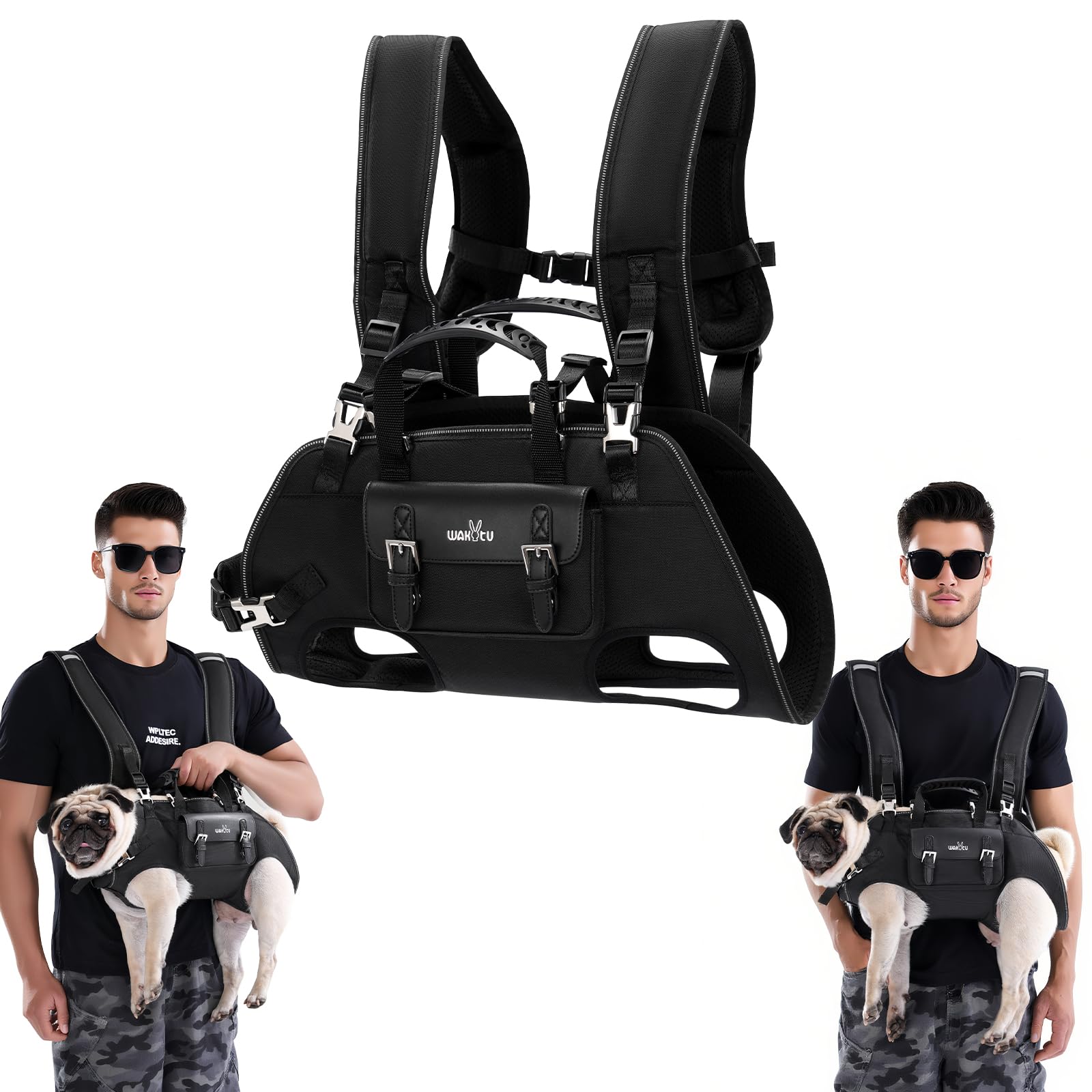 Wakytu Dog Backpack Carrier for Dogs,Dog Lift Harness,Adjustable Padded Breathable Straps for Dogs, Disabled, Joint Injuries, Ar