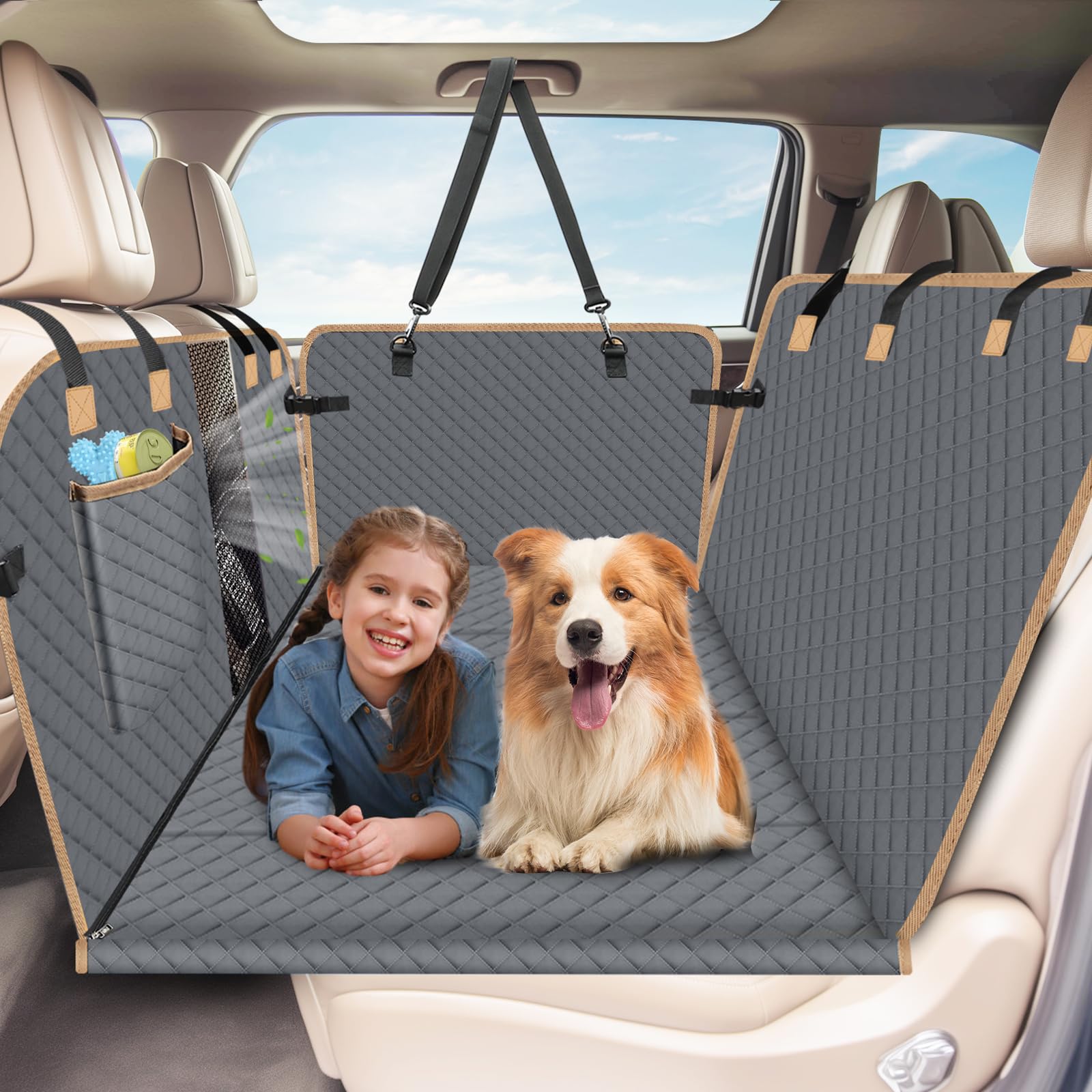 Lekespring Dog Car Seat Cover For Back Seat, Gray, Universal Fit, Polyester, Car, Truck, Suv, Van, Automotive Pet Seat Cover Com