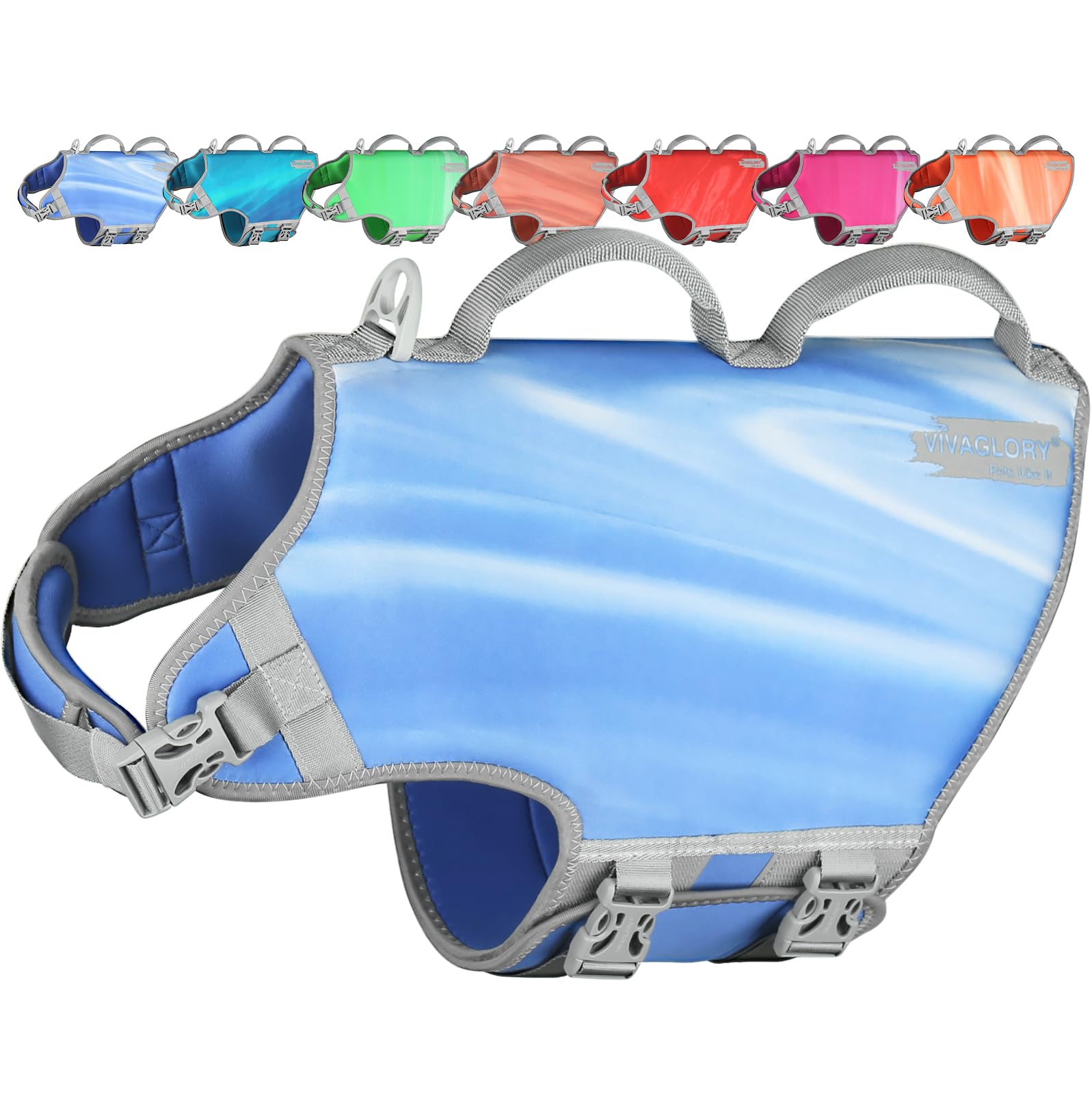 Vivaglory Neoprene Dog Life Jacket Dog Water Vest For Boating Hunting & Swimming, Lightweight With Leash Ring, Xl, Pink Grey