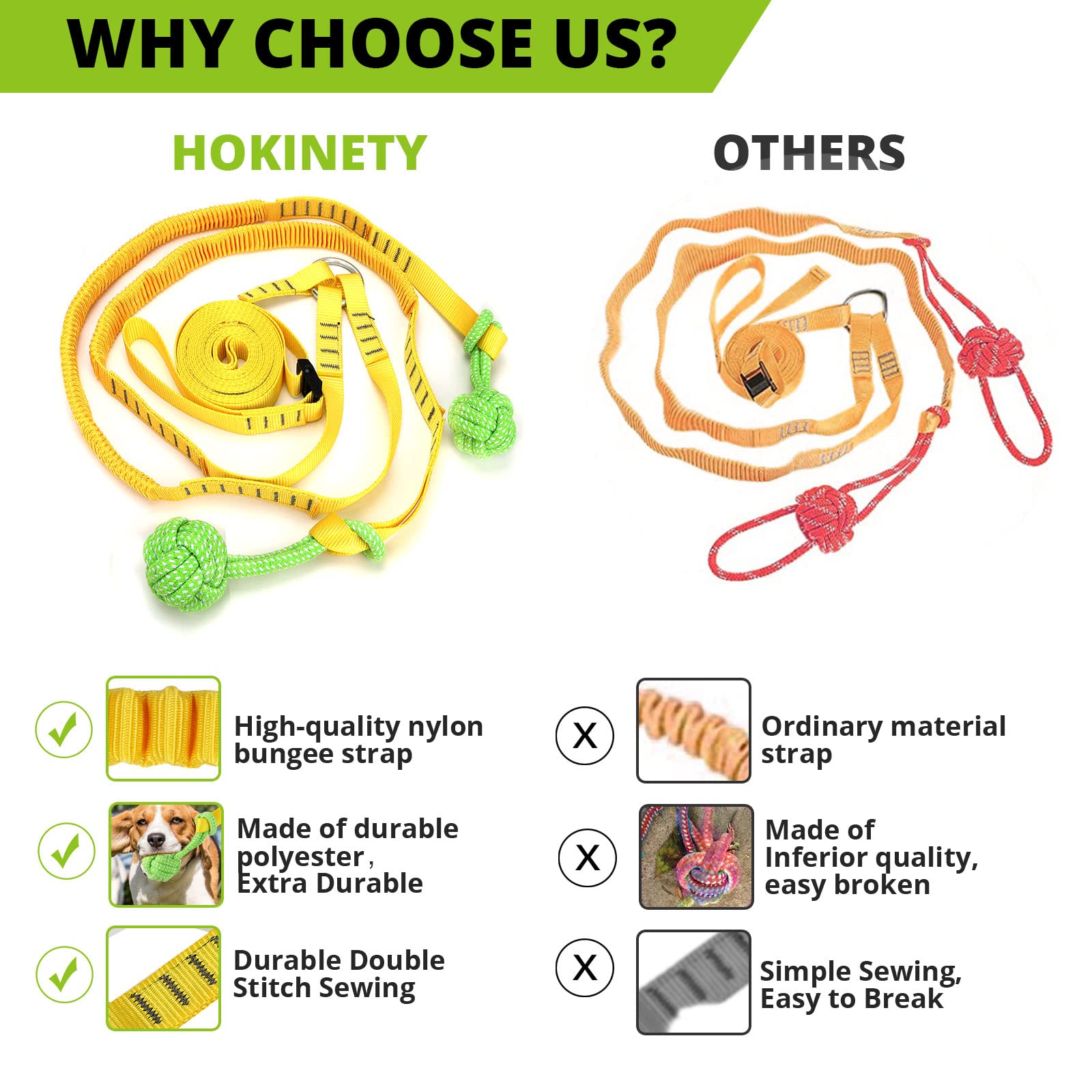 Dog Hanging Bungee Tug Toy for Two Dogs: Interactive Tether Tug-of-War for Pitbull & Small to Large Dogs to Exercise - Durable R