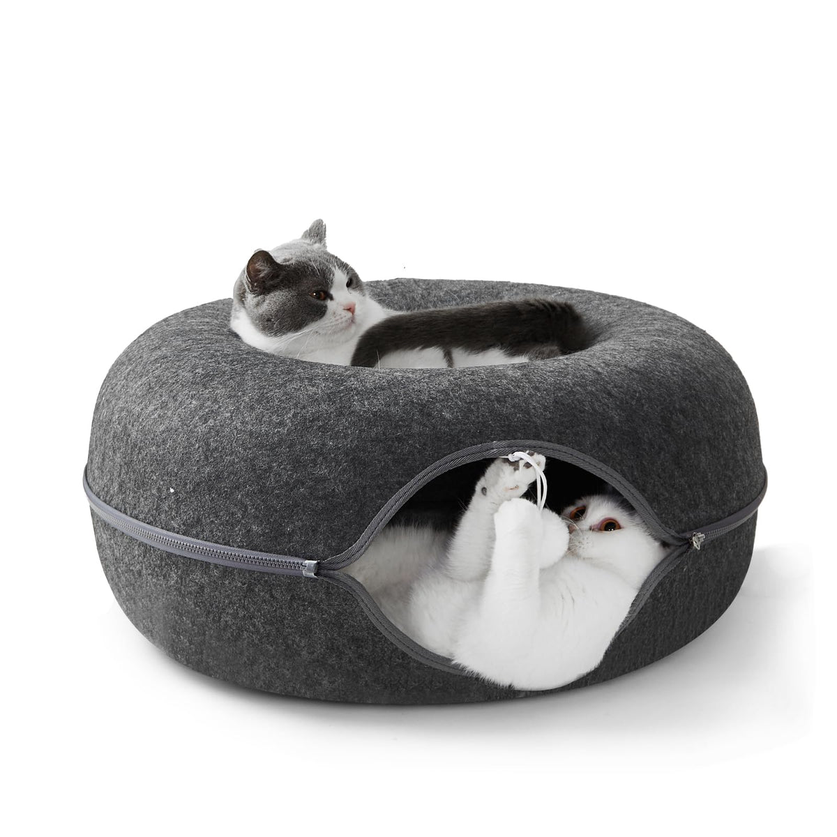 Jia Xi Indoor Cat Hideout - Donut Cat Bed & Tunnel, Universal Cat Condo & Cave (22 Inch), Light Grey
