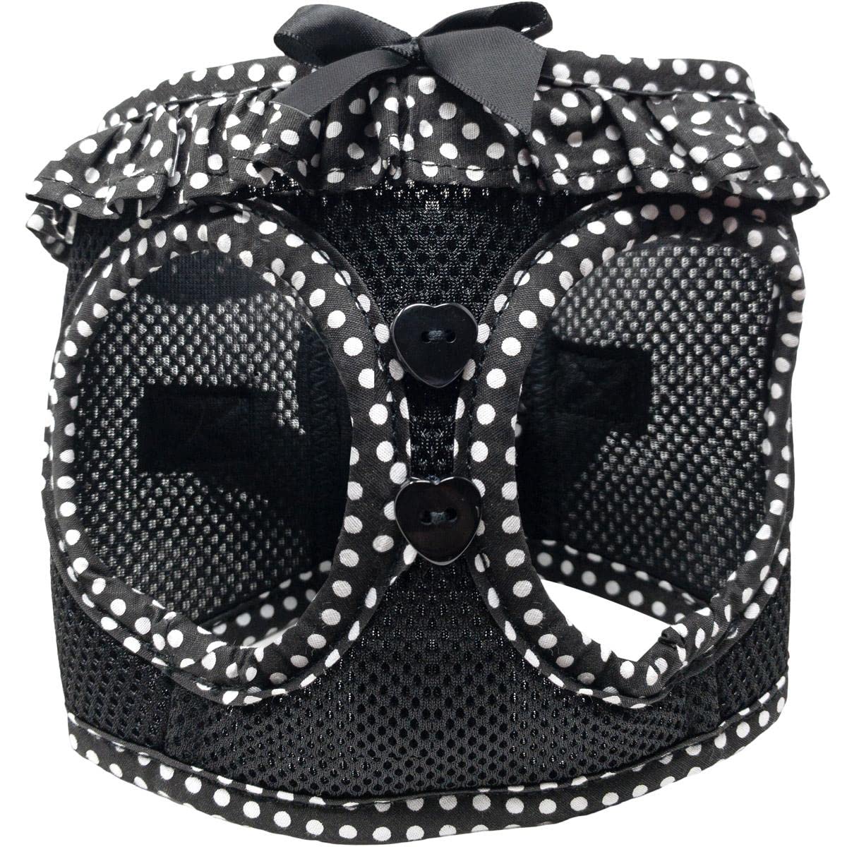 Doggie Design No Choke Dog Harness - Simple Step-In And Go Dog Vest For Small, Medium, And Large Breeds - Breathable Mesh Polyester Pet Harness - Black And White Polka Dot - L