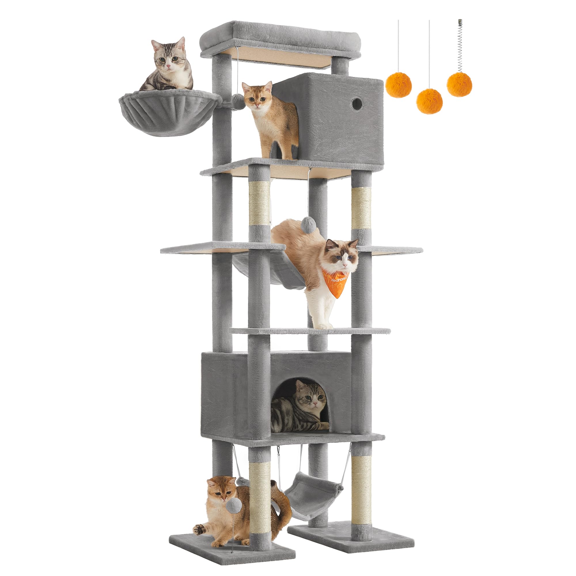 Feandrea Cat Tree, 79.1 Inch Tall Cat Tower for Indoor Cats, Multi-Level Large Cat Condo with 4 Scratching Posts, 2 Hammocks, a 