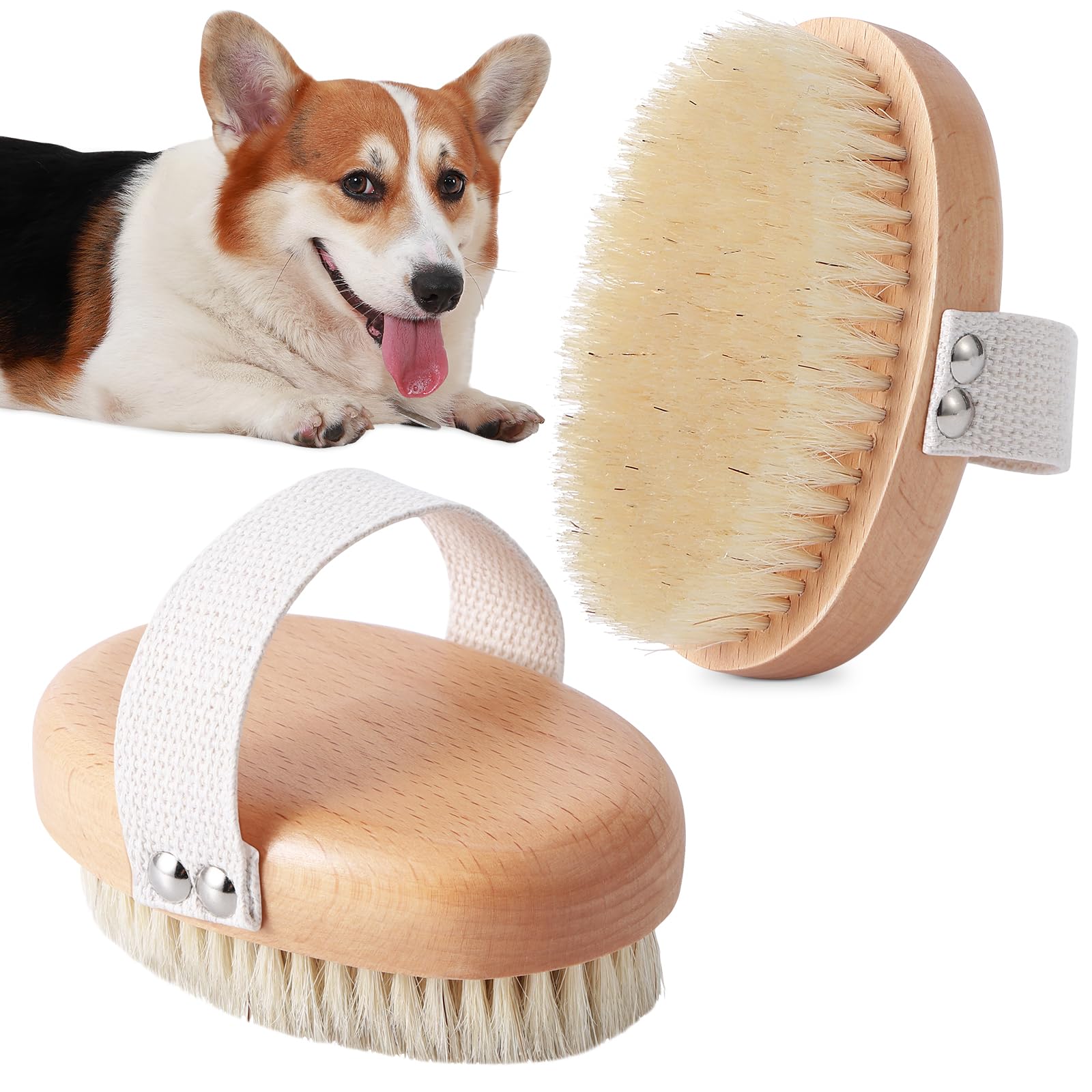 Soft Boar Bristle Pet Palm Brush For Short Haired Dogs And Cats With Band, Reduce Shedding, Ergonomic Dog Brush, Easy To Hold An
