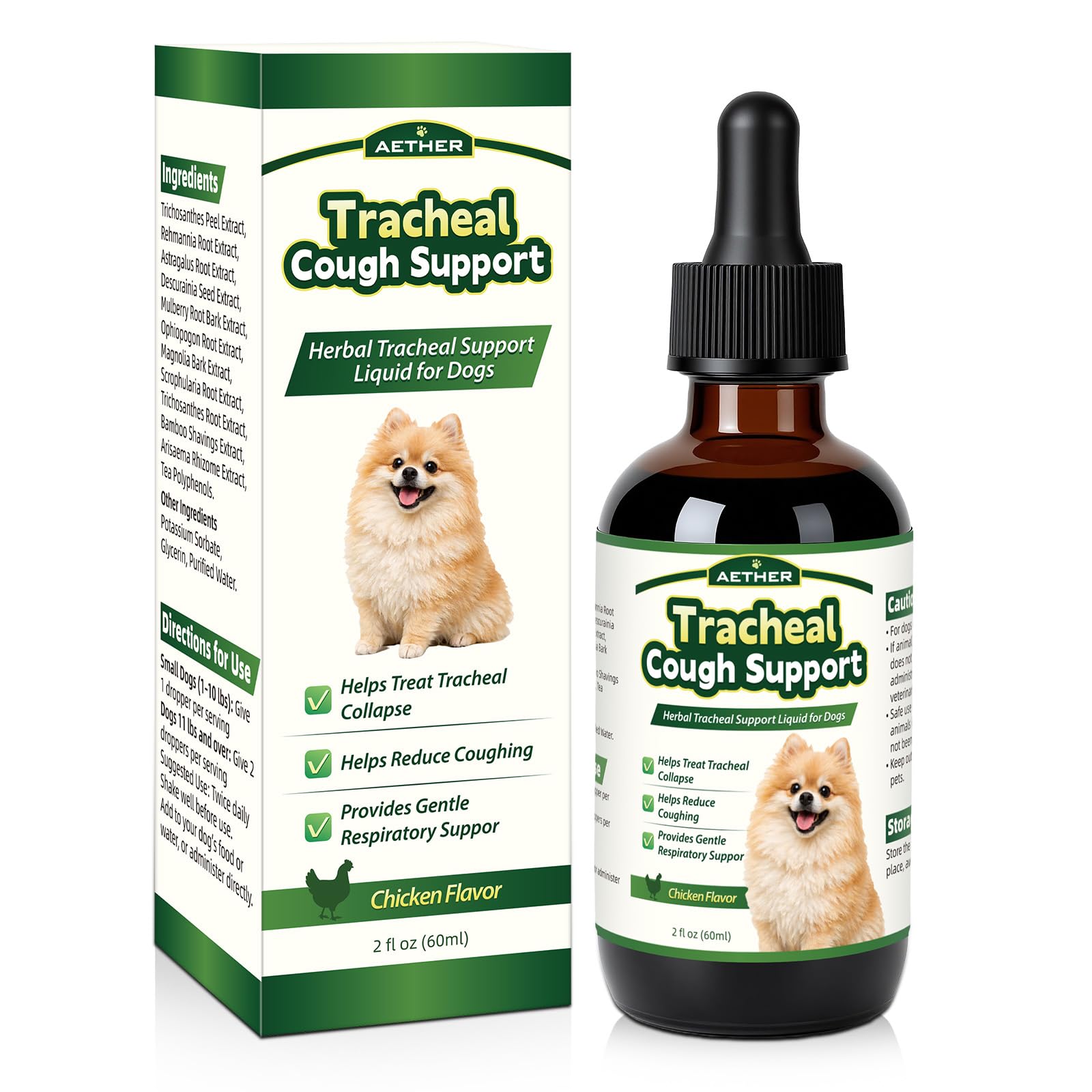 Trachea Cough Elixir, Collapsed Trachea Support for Dogs, Tracheal & Respiratory Airway Liquid, Dog Cough Relief Drops for Small