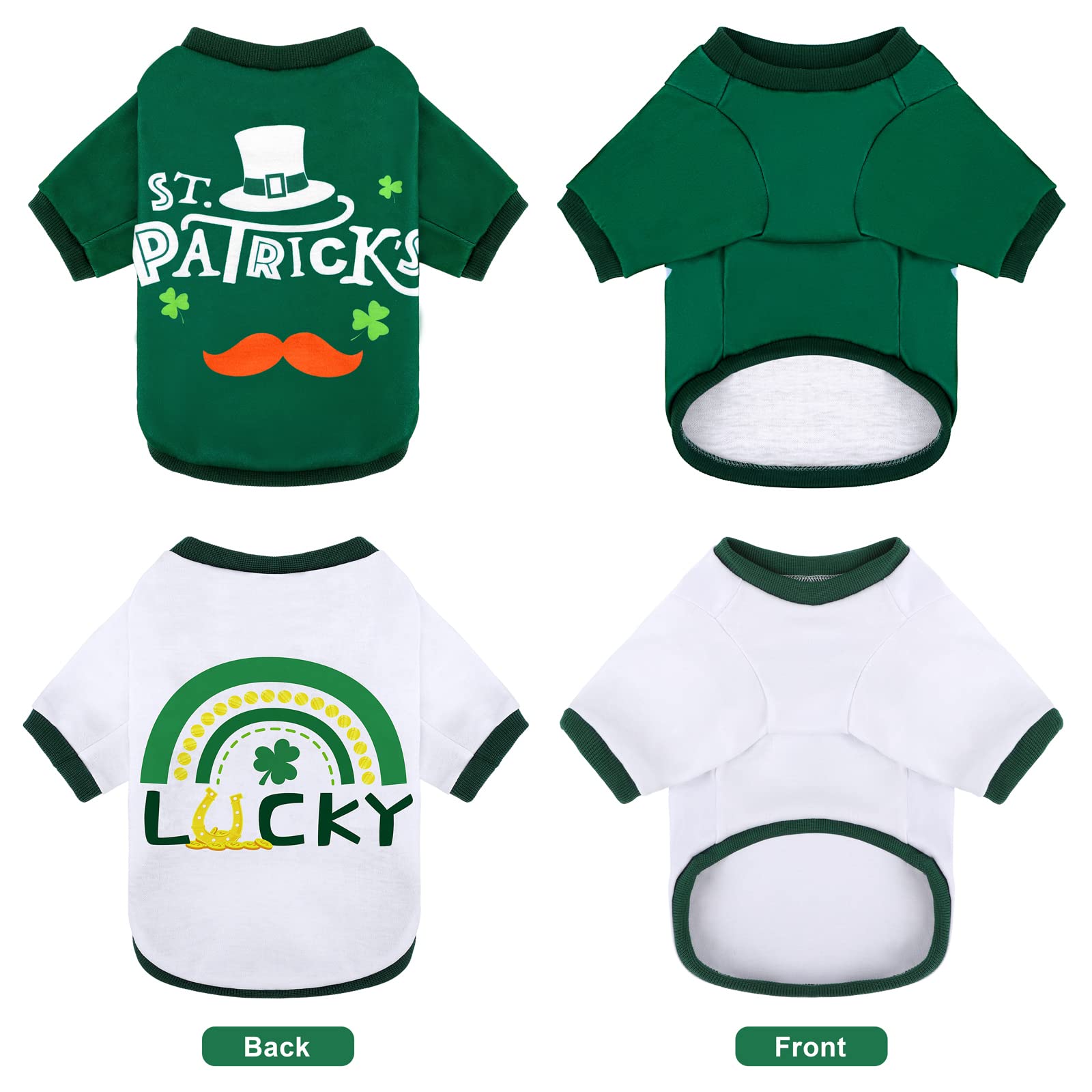 Pedgot 2 Pieces St. Patrick'S Day Pet Shirts Dog Clothes Green Clover Puppy T-Shirt Shamrock Dog Sweatshirt Printed Puppy Shirts