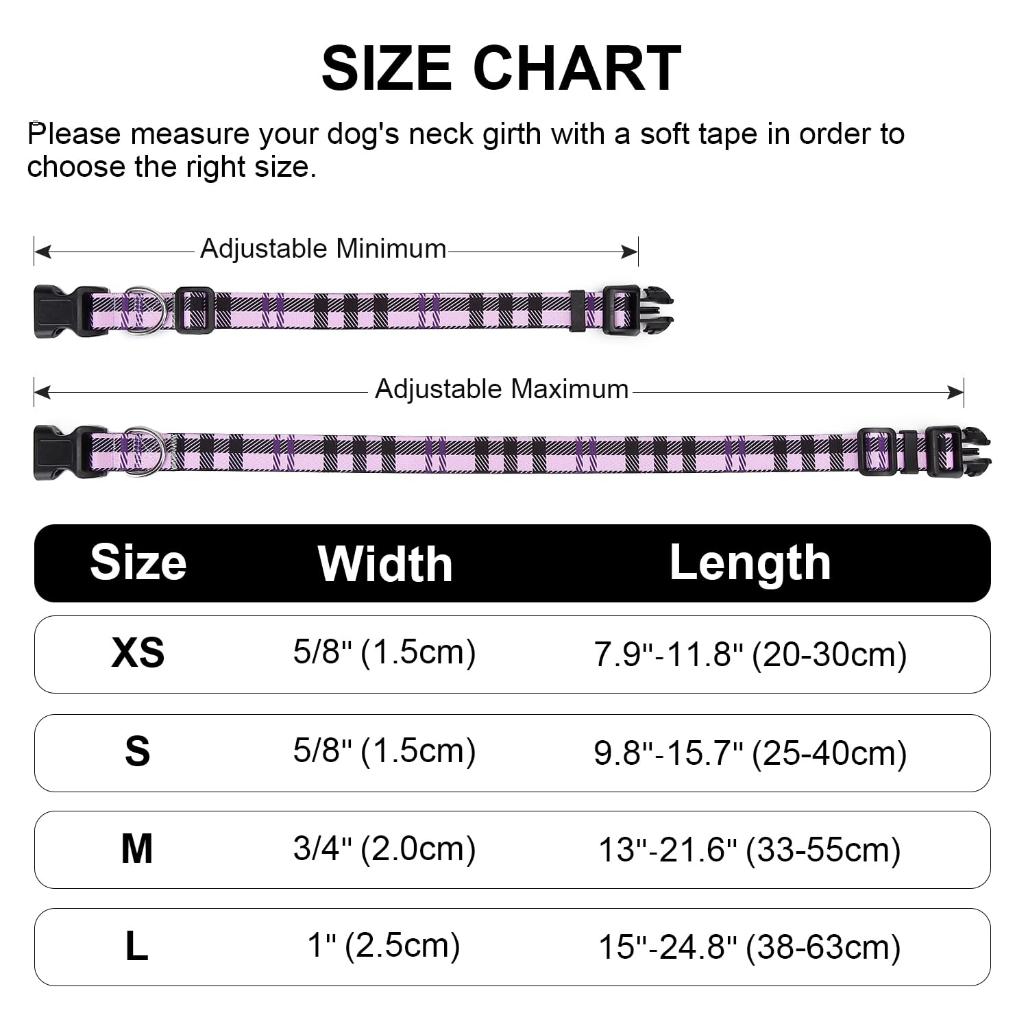 Mercano Adjustable Dog Collar - Special Design Patterns, Soft Nylon Comfortable Durable Pet Collar For Small Medium Large Dogs (S, Purple Plaid)