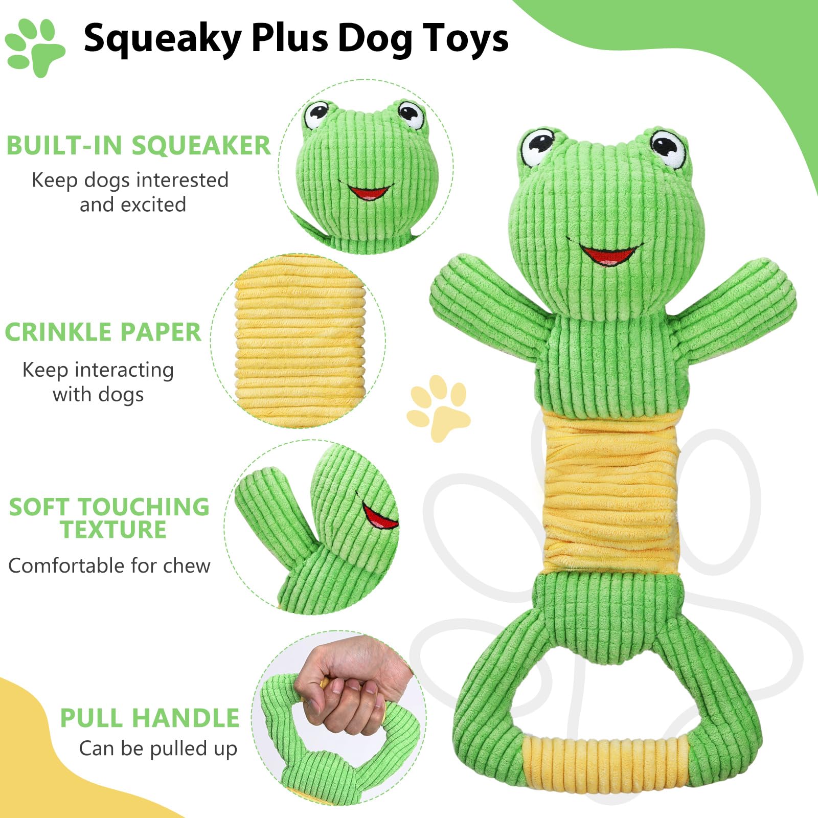 Letsmeet Dog Squeak Toys Durable Plush Dog Toy With Crinkle Paper, Tug Of War Pull Toys For Puppies, Interactive Dog Chew Toys F