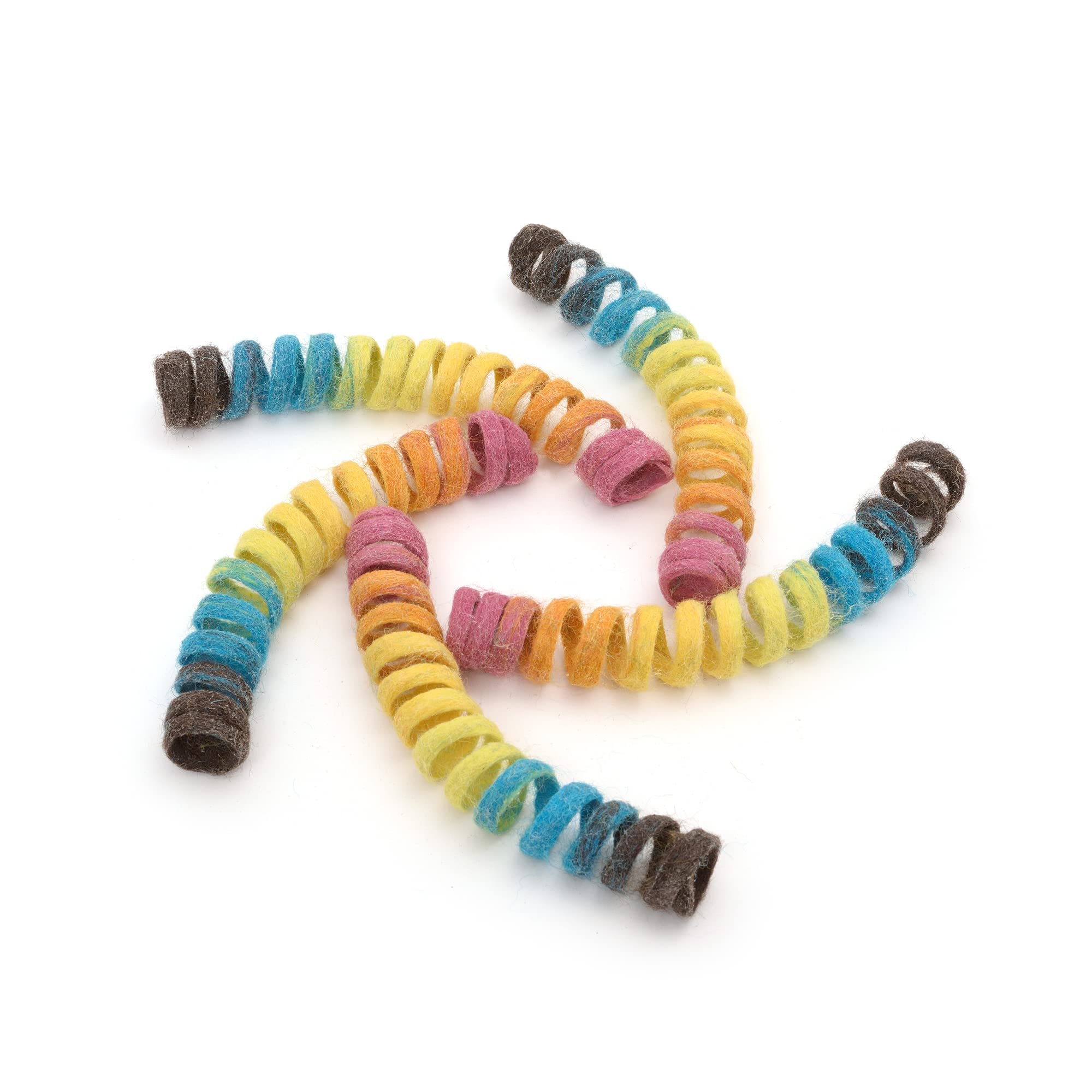 Glaciart One Felt Spring Cat Toy – 5 Pcs Soft Fuzzy Enrichment 100% Natural Wool - Interactive Stretchable Play Cat Toy Set - Safe For Pets, Non-Azo Colored Dyes - 30” Long