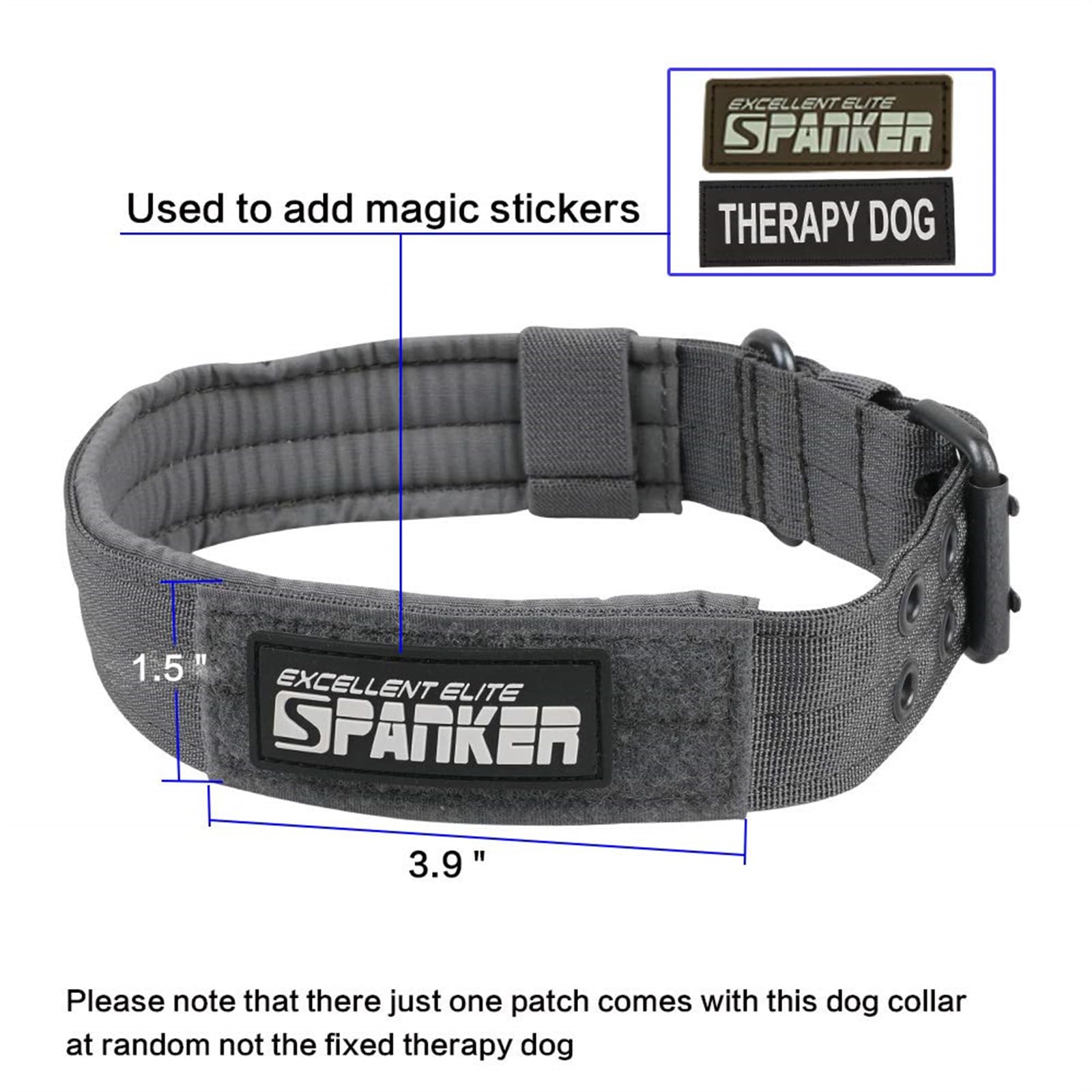 Excellent Elite Spanker 1.5' Width Military Dog Collar Adjustable Metal D Ring & Buckle Working Dog Collar For Medium Large Dogs(Grey-Xl)