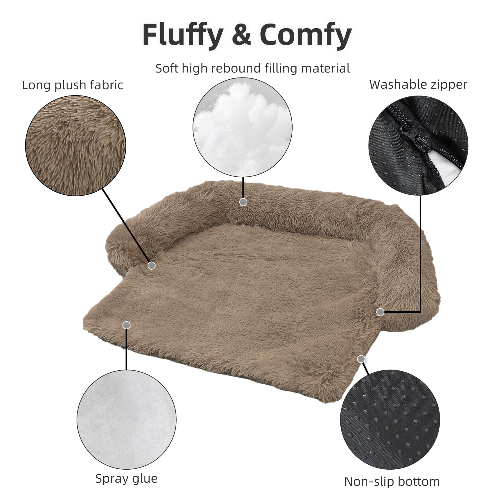 Calming Dog Bed Fluffy Plush Dog Mat For Furniture Protector With Removable Washable Cover For Large Medium Small Dogs And Cats (Medium(41X37X6), Camel)