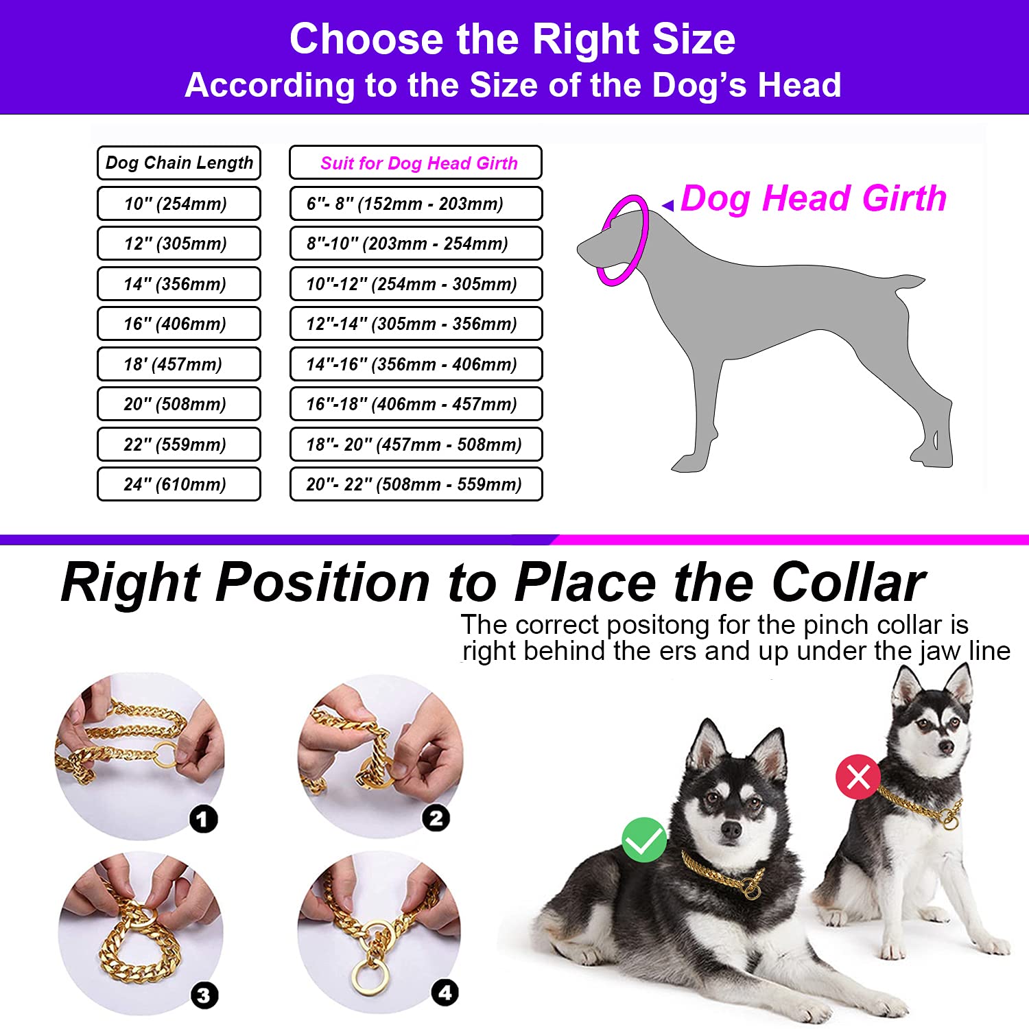 Txprodogchains 18K Gold Chain Dog Collar 10Mm Cuban Link Chain Stainless Steel Metal Links Walking Training Collar For Small Medium Large Dogs 10In To 24In, Rose Gold