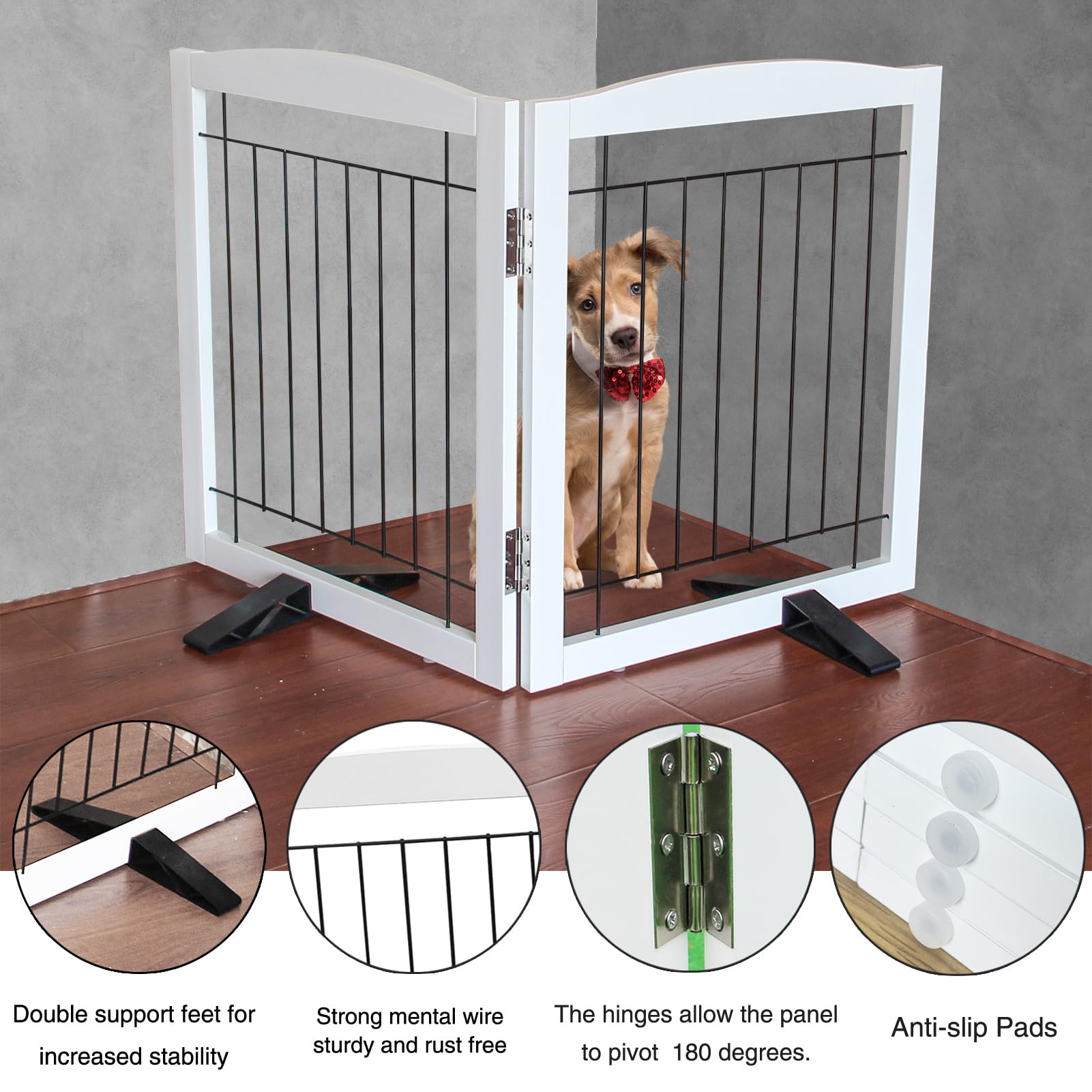Dog Fence Indoor - 2-Panel Freestanding Dog Gate for Doorways, Hallways, House or Stairs -40x24-Inch Retractable Foldable Expand