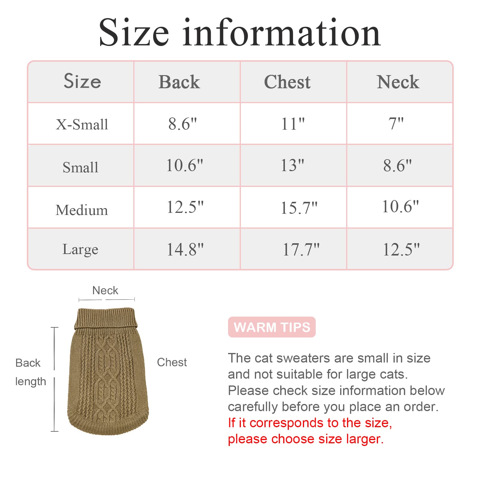 Jnancun Cat Sweater Turtleneck Knitted Sleeveless Cat Clothes Warm Winter Kitten Clothes Outfits For Cats Or Small Dogs In Cold Season (Small, Olive Green)