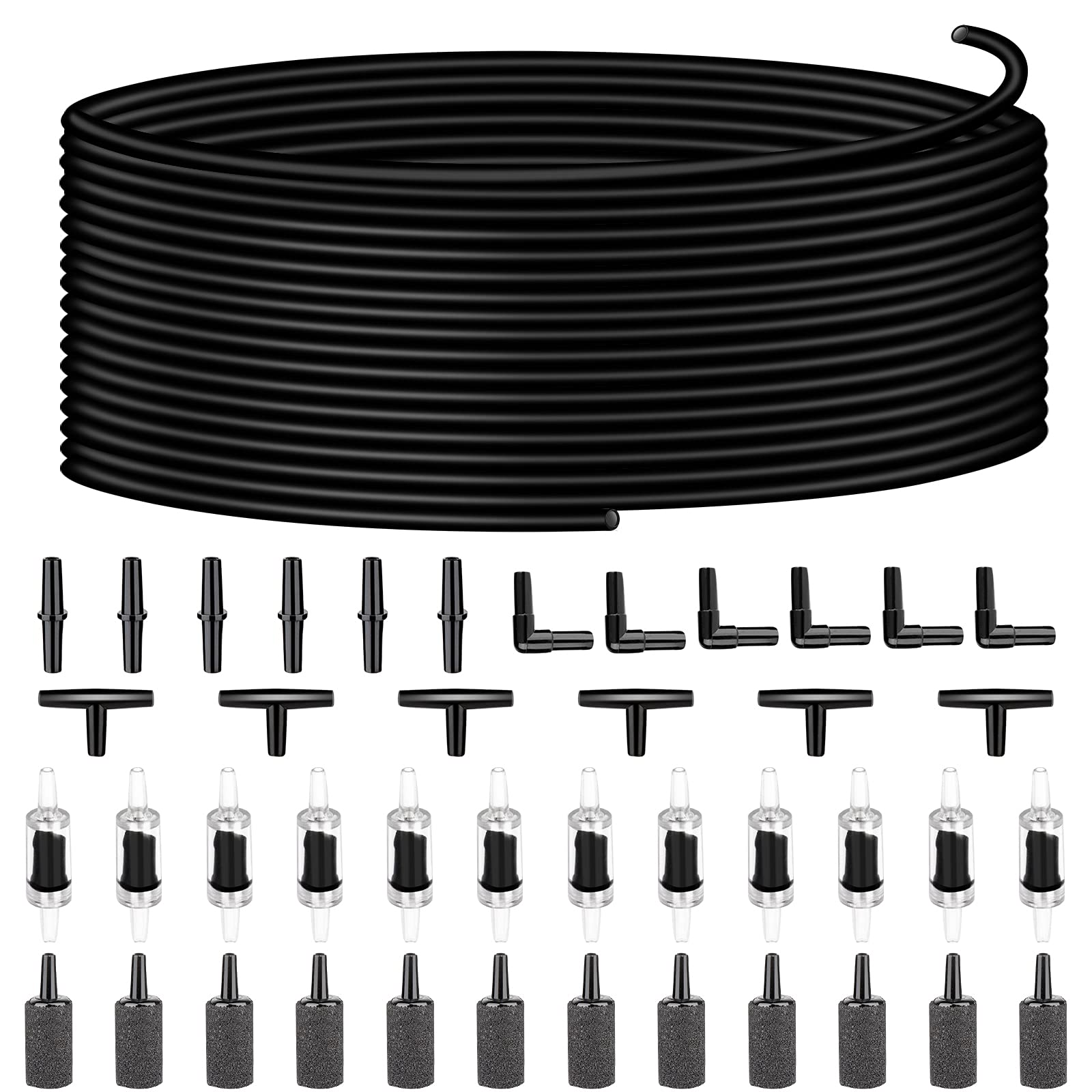 Saricho Aquarium air Pump Accessories Set-9.84/26.25/101.71 feet Aquarium Airline tubing Hose,Check valves,air Stones and connec