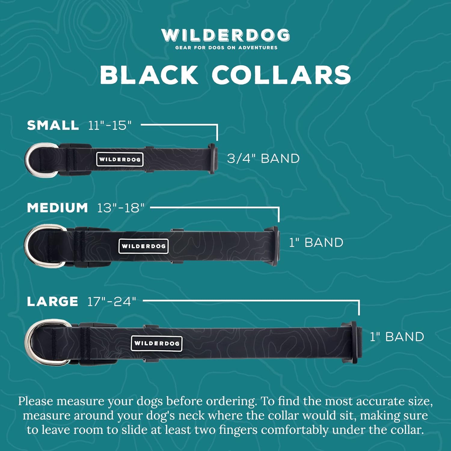 Wilderdog Waterproof Dog Collar - Repels Water & Dirt - Large 17''-24'' - Black