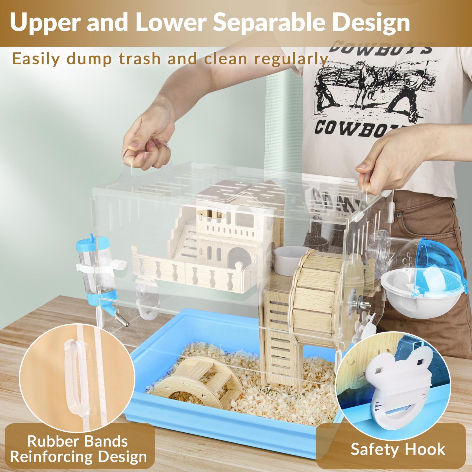 Cycodo 8 In 1 Acrylic Hamster Cage,Wooden Small Animal Cage With Accessories & Toys,2-Layer Small Pet House For Dwarf Hamsters,M