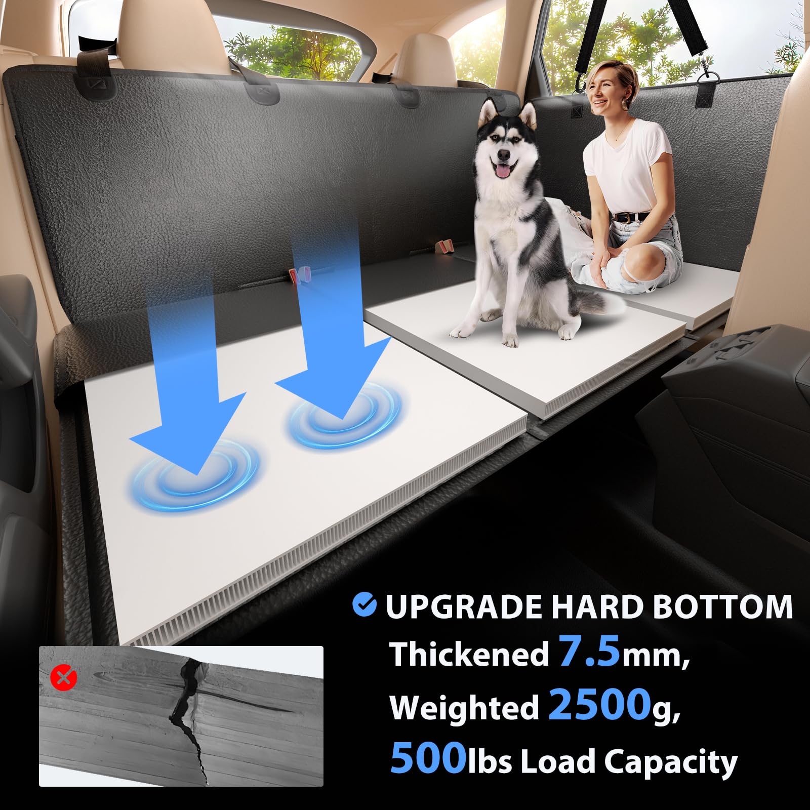 Rouwinne Back Seat Extender For Dogs-Upgraded Pu Leather, Hard Bottom Dog Car Seat Cover For Back Seat, Anti-Scratch Backseat Extender For Dogs, Waterproof Dog Hammock For Car, Suv, 400Lbs
