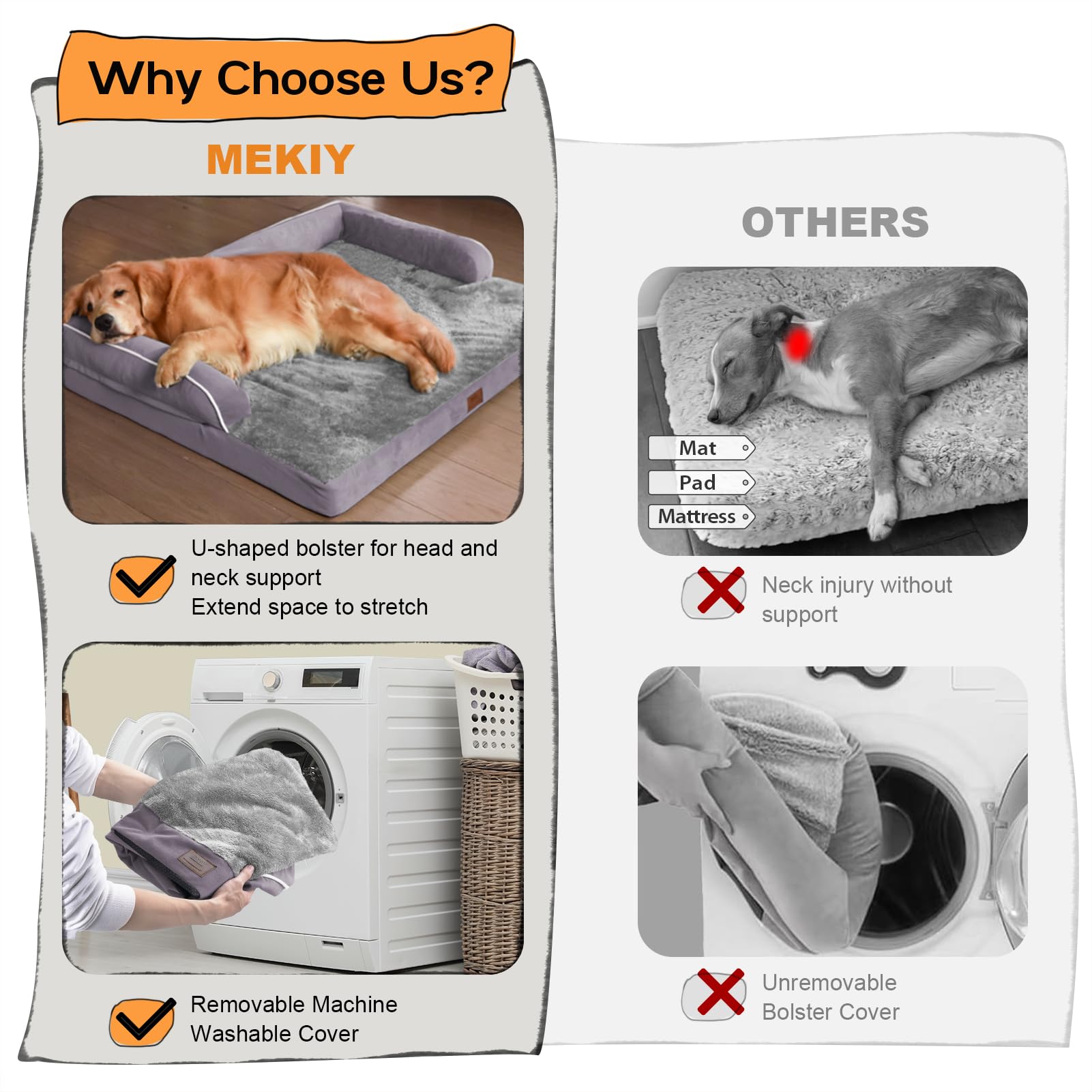Orthopedic Large Dog Bed Washable, Orthopedic Dog Bed With Washable Removable Cover, Xlarge Orthopedic Dog Beds For Large Dogs, Waterproof Pet Beds And Non-Slip Bottom, Extra Purple Large Dog Bed