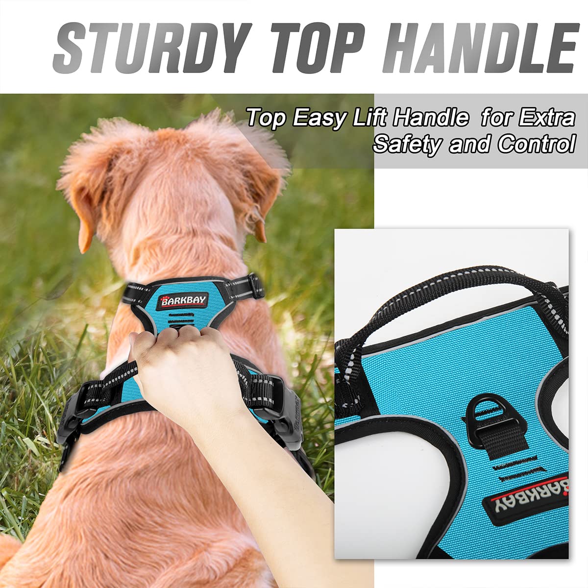 Barkbay No Pull Dog Harness Front Clip Heavy Duty Reflective Easy Control Handle For Large Dog Walking(Blue,L)