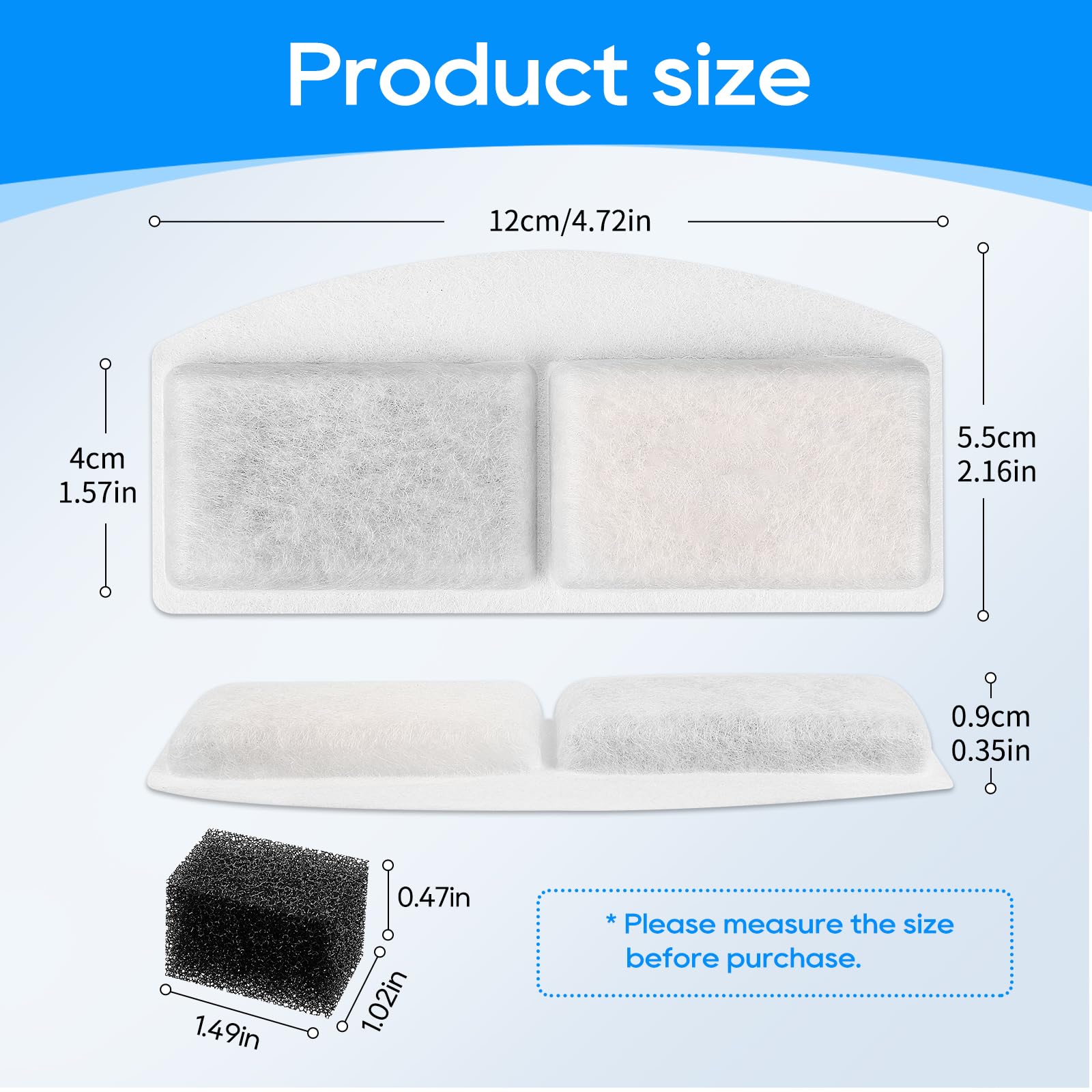 Myfatboss Cat Water Fountain Filter And Replacement Pre-Filter Sponges, 12+12 Pack Pet Water Fountain Filters Fit For 100Oz/3L Automatic Pet Fountain, Pack Of 24