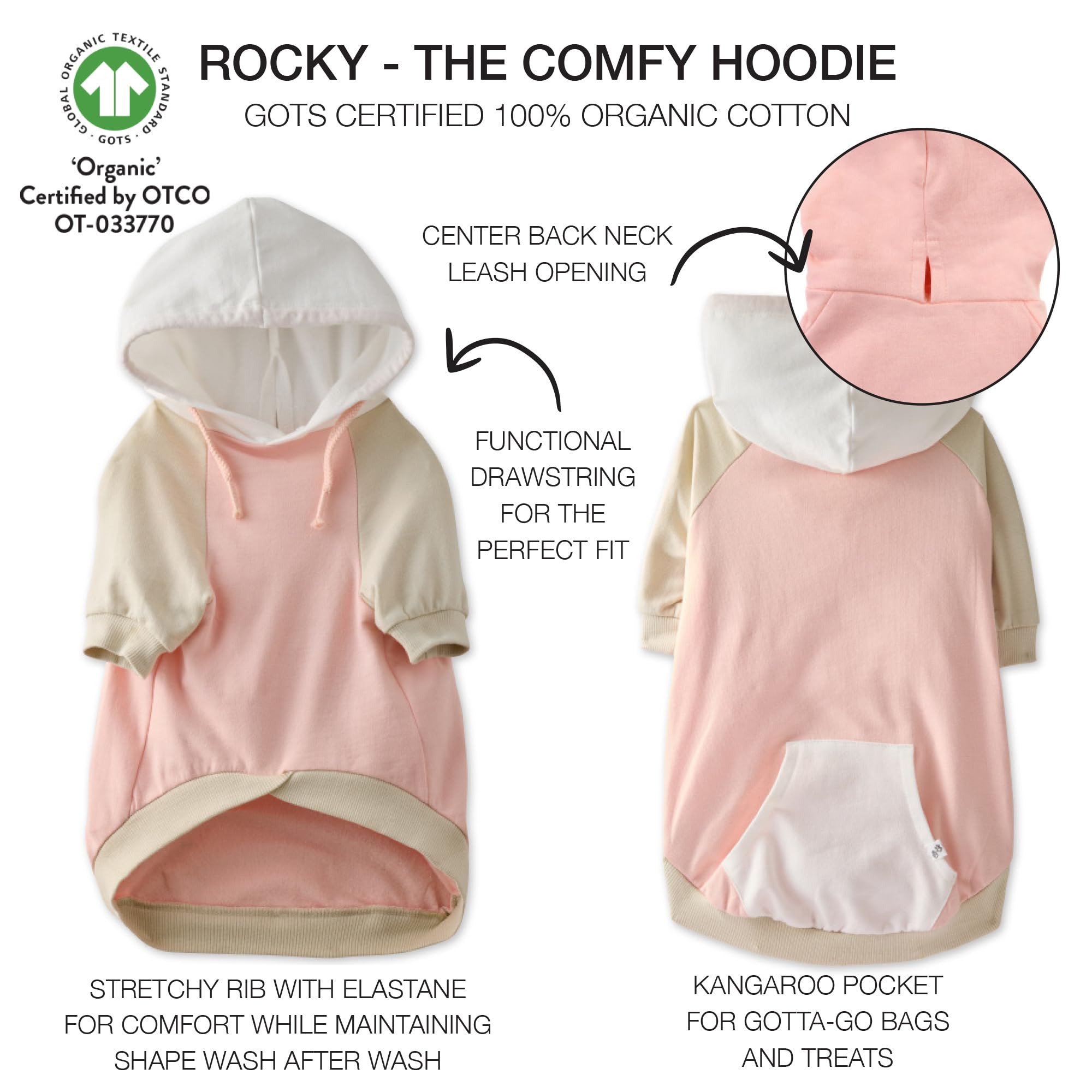 Pet Passion 100% Organic Cotton Dog Hoodie Pet Coat for Small, Medium and Large Dogs, Color Block - Pink, X-Small