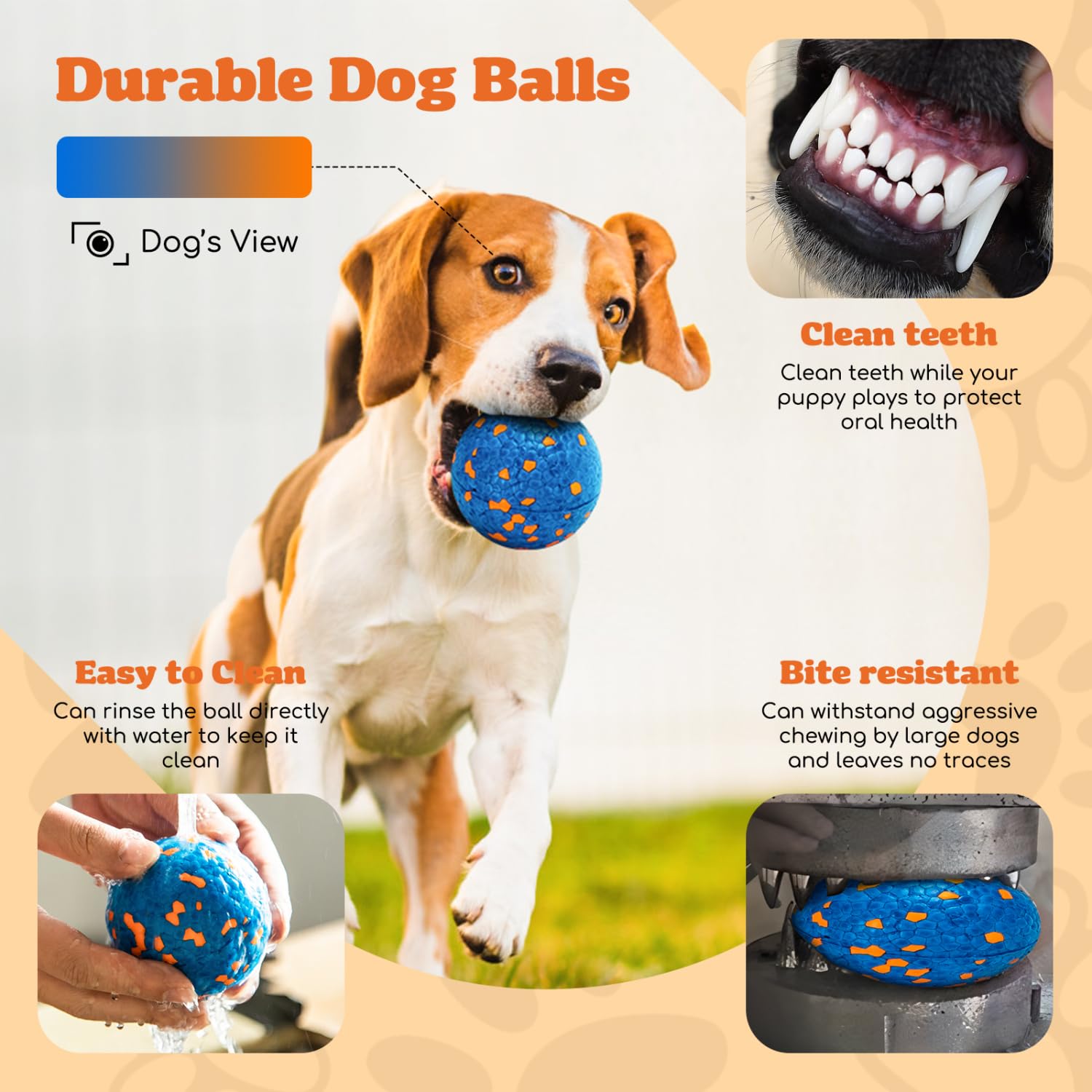 Nobleza Dog Ball Toy Tennis Bouncying Training Balls, 2.75'' Aggressive Chewer Teething Durable Floating Dog Tennis Balls, Inter