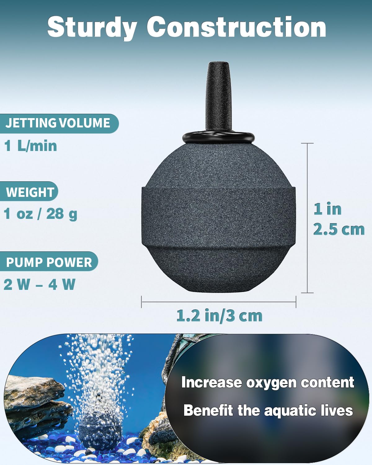 Pawfly Aquarium 1.2 Inch Air Stone Ball Bubble Diffuser Release Tool For Air Pumps Fish Tanks Small Buckets And Koi Ponds, 6 Pack