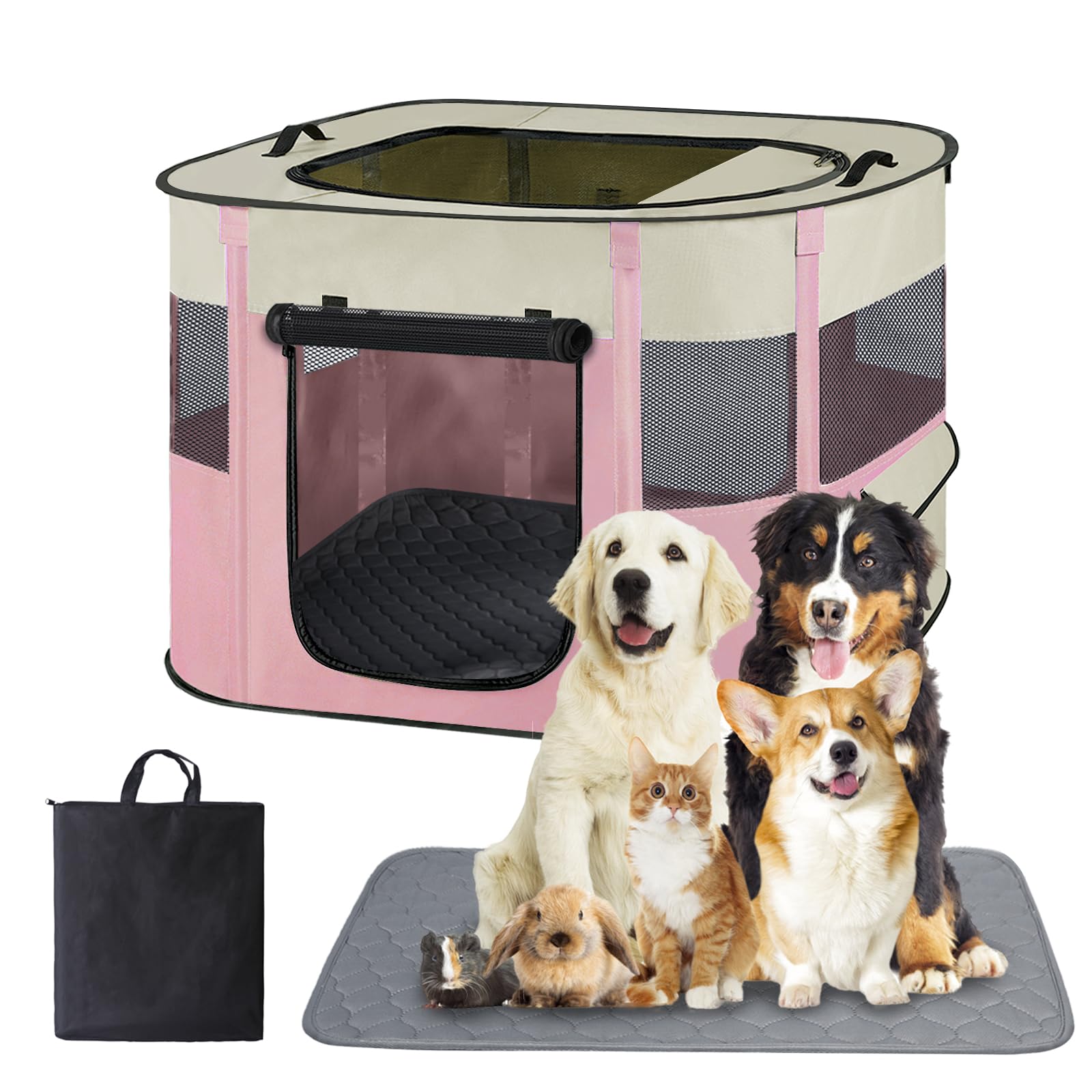 Pet Dog Cat Playpen with Waterproof Pad,Portable Puppy Kitten Rabbit Crate and Other Small Animals Kennel Cage Tent for Indoor O