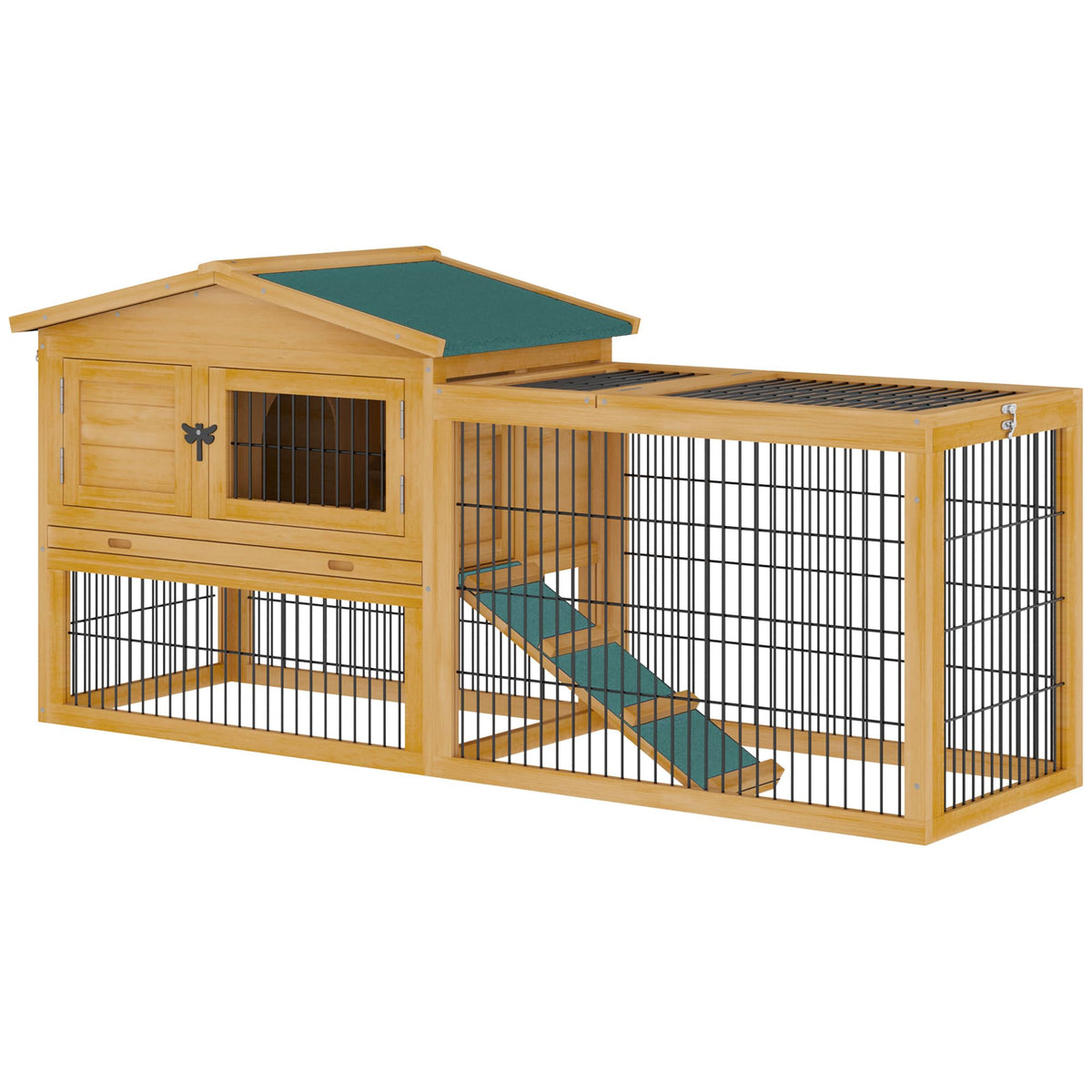 Pawhut Rabbit Hutch, 2 Story Outdoor Bunny Cage With Slide-Out Tray, Run Cage, Openable Top For Rabbits, Guinea Pig, Yellow