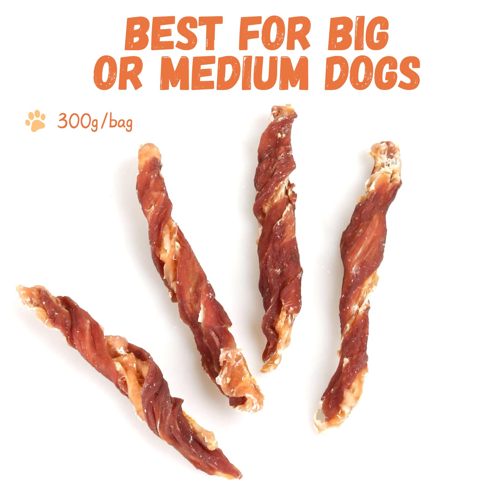 Pawmate Dog Jerky Treats, Triple Flavor Chicken Duck Wrapped Cod Twisted Sticks 5, Rawhide Free Grain Free Dog Training Snacks