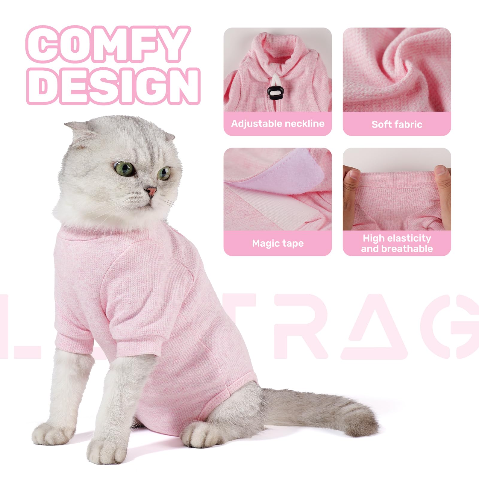 Leotrag Breathable Cat Recovery Suit For Female/Male, Anti-Licking Kitten Onesie - Cat Surgery Pajamas With Sleeve After Spay, P